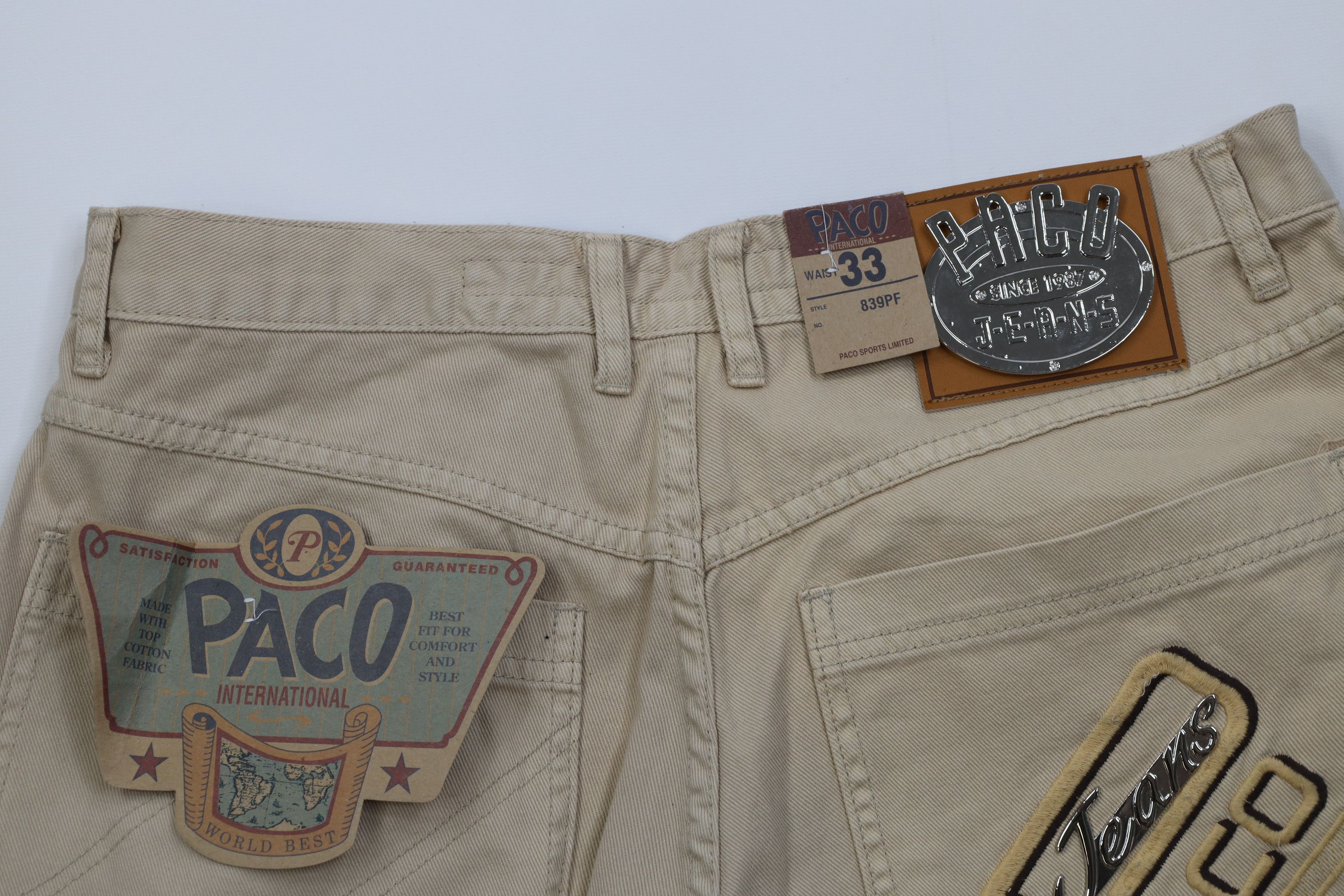 Vintage Deadstock Vintage 90s Paco Denim Jean Shorts Beige Cotton Size US 33 - 12 Thumbnail