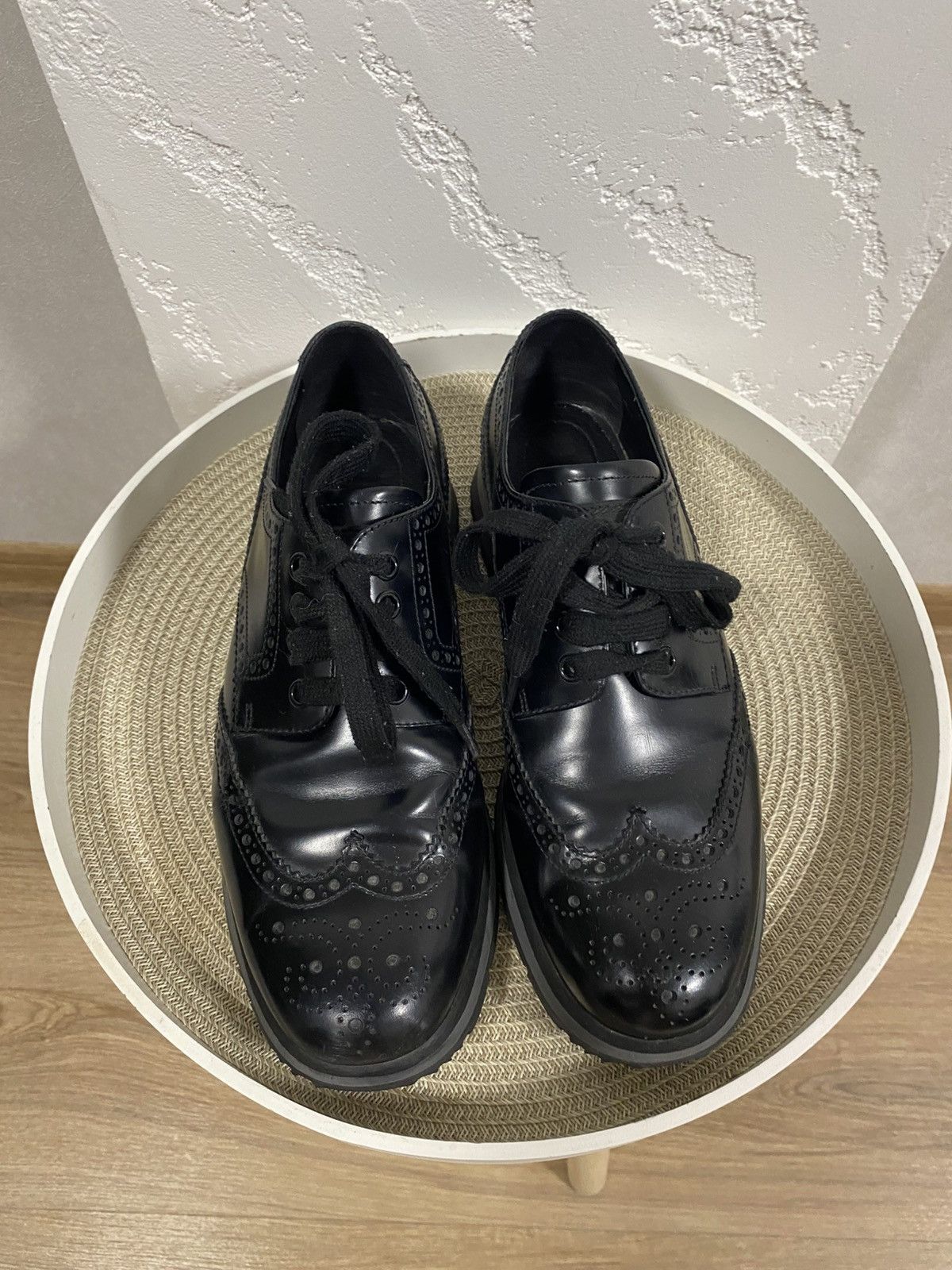 Prada Prada Sport Black Leather Derby Lace Up Brogue Sneakers 40 Size US 7 / EU 40 - 3 Thumbnail