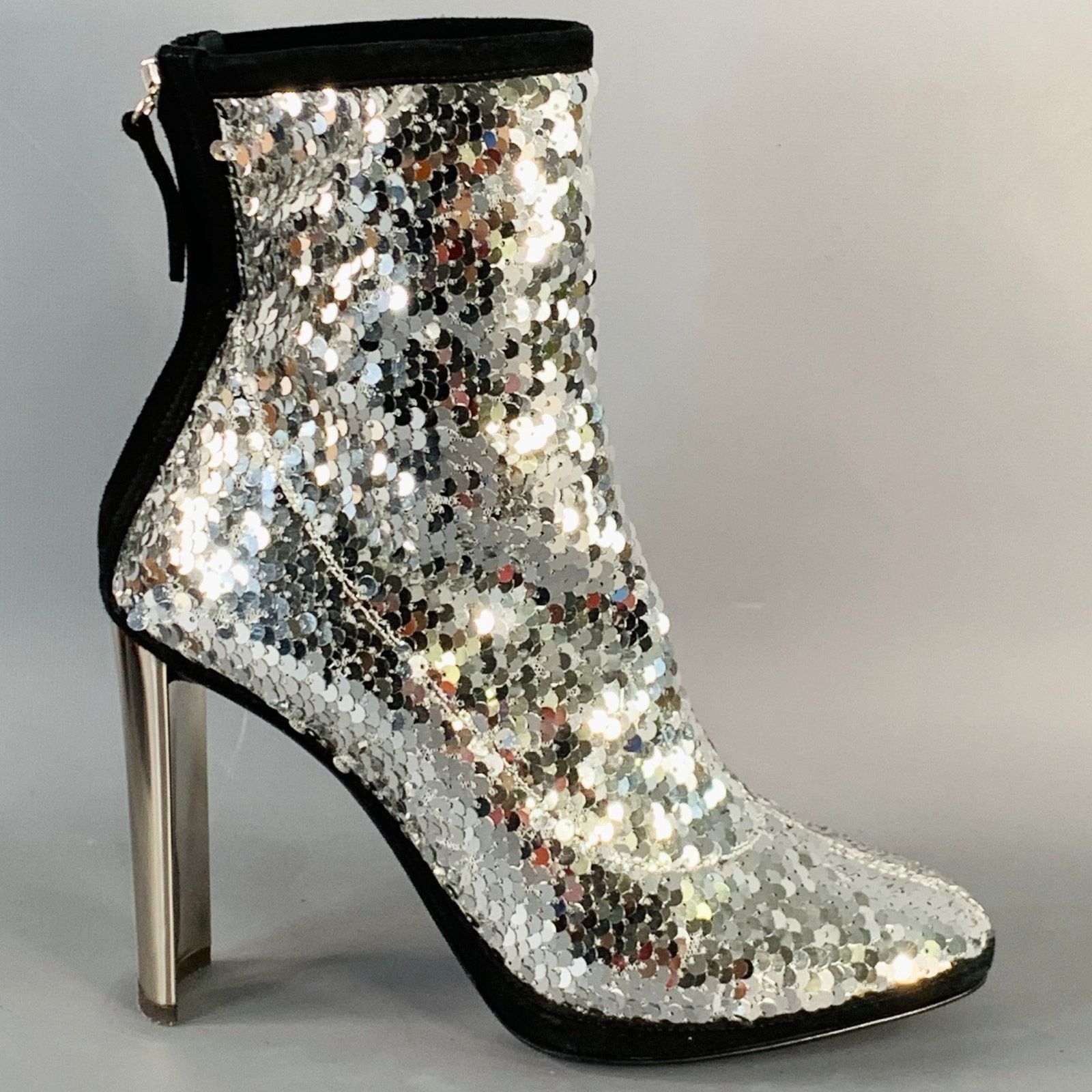 Giuseppe Zanotti GIUSEPPE ZANOTTI Silver Black Sequined Back Zip Booties Size US 7.5 / IT 37.5 - 2 Thumbnail