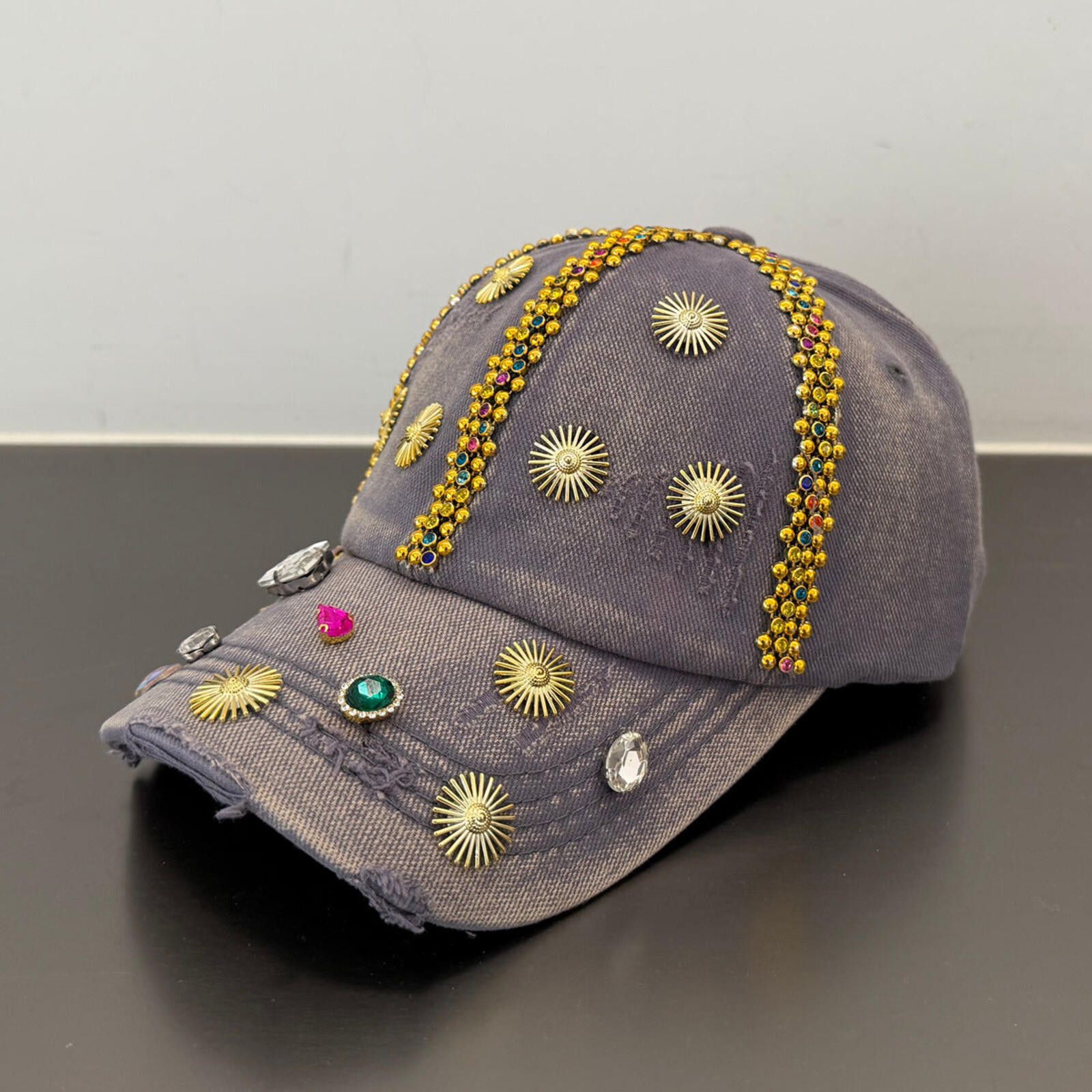 Other Rhinestone Sun Gem Denim Cap | Distressed Street Size ONE SIZE - 1 Thumbnail