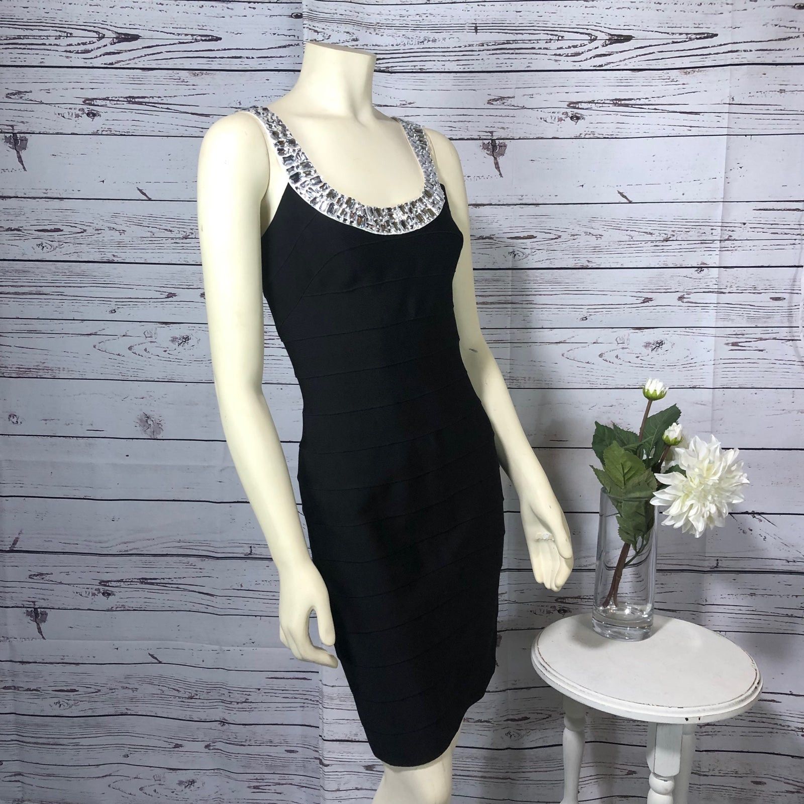 Other Carmen Marc Valvo Gemstones Metallic Black Bandage Dress s Size S / US 4 / IT 40 - 3 Thumbnail