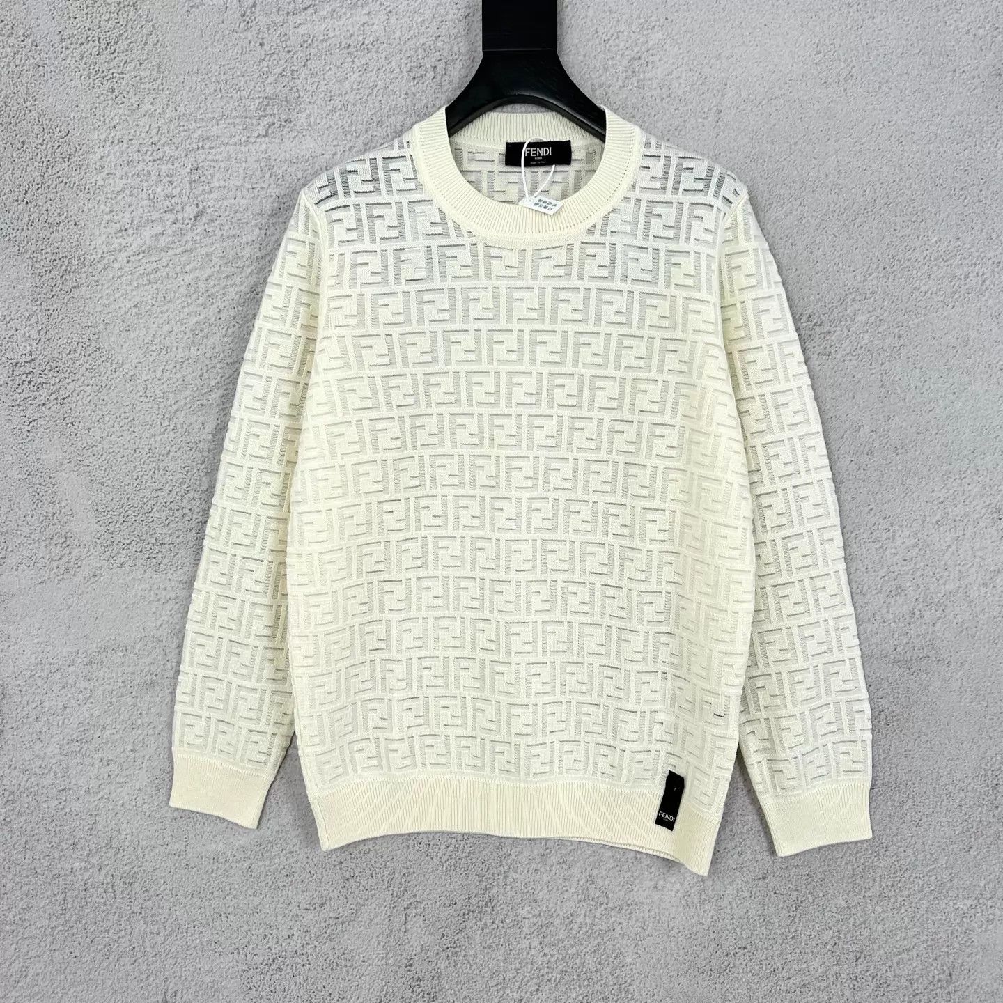 Fendi Fendi New White FF Pattern Crewneck Wool Pullover Size US M / EU 48-50 / 2 - 1 Thumbnail