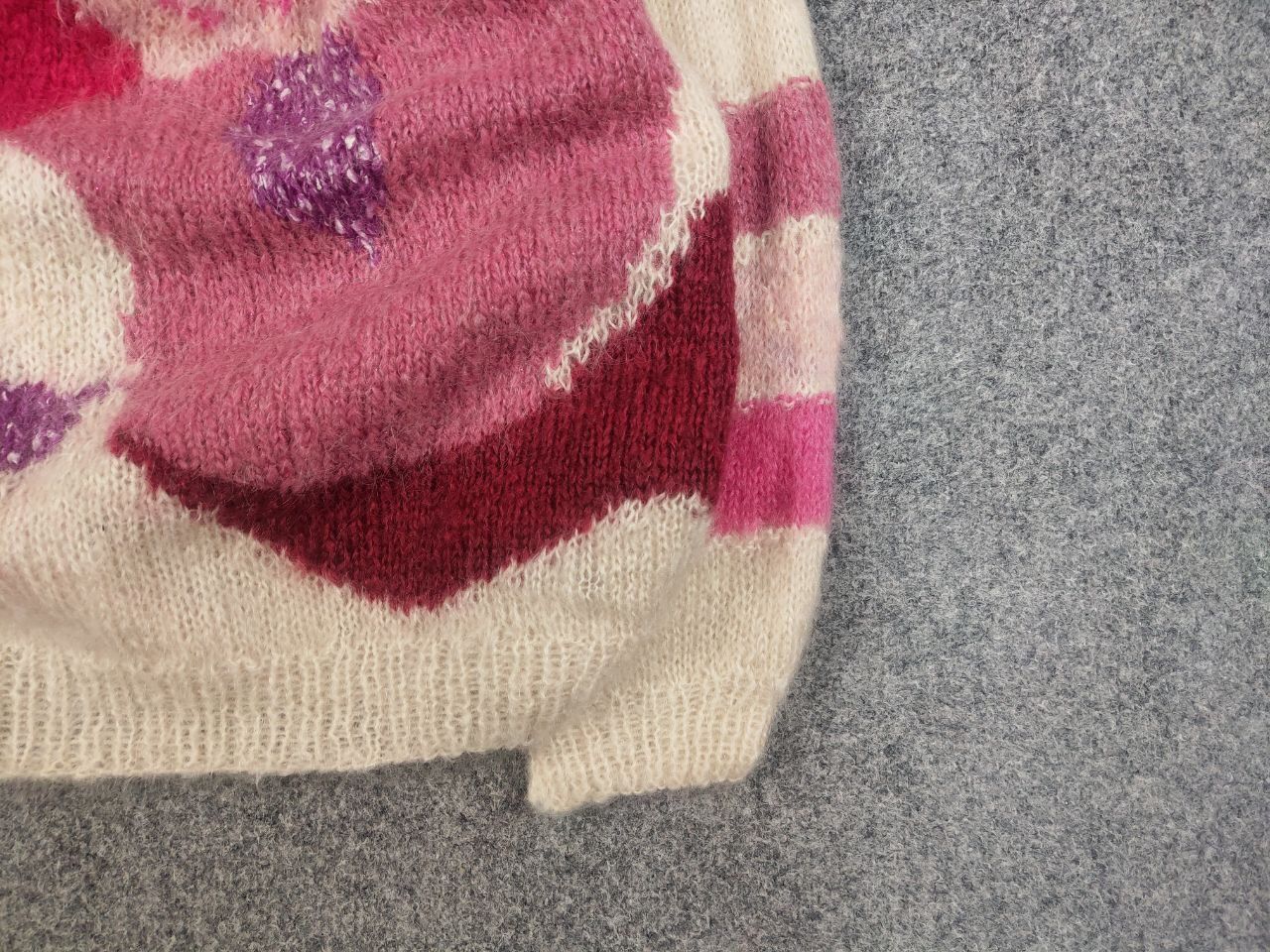 Japanese Brand Vintage 80's Hand knitted Design Mohair Pink Beige Sweater Size XL / US 12-14 / IT 48-50 - 10 Thumbnail