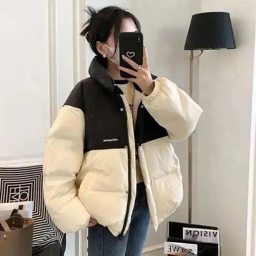 Zoki Korean Patchwork Women Parkas Winter Thick