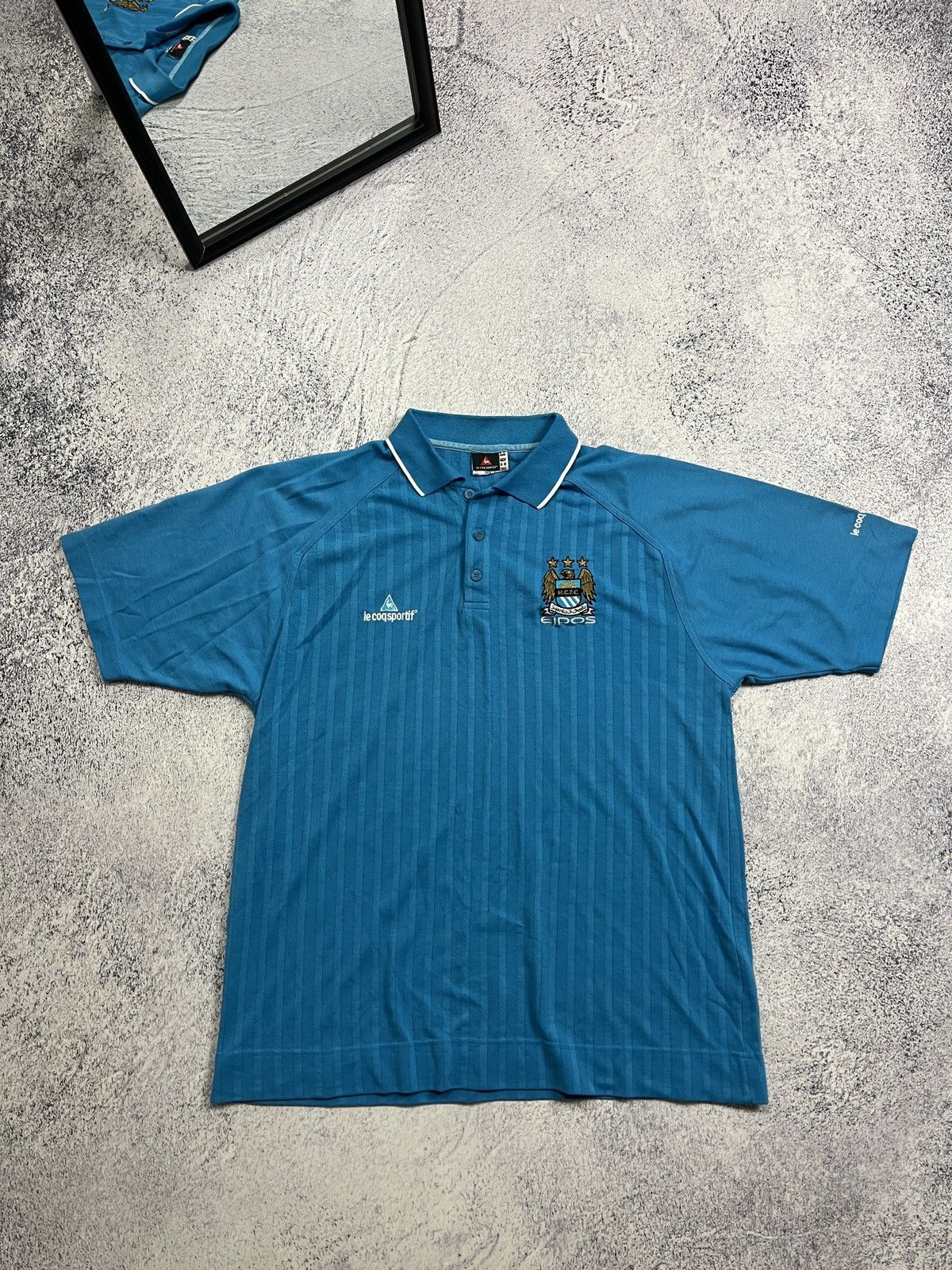 Le Coq Sportif × Vintage Vintage 90s Manchester City Le Coq Sportif Jersey Polo Shirt Size US L / EU 52-54 / 3 - 1 Thumbnail