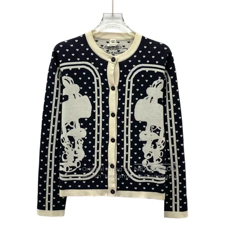 Hermes Hermes Black Heart Full-Print Cashmere Round Neck Single-B Size XS / US 0-2 / IT 36-38 - 1 Thumbnail