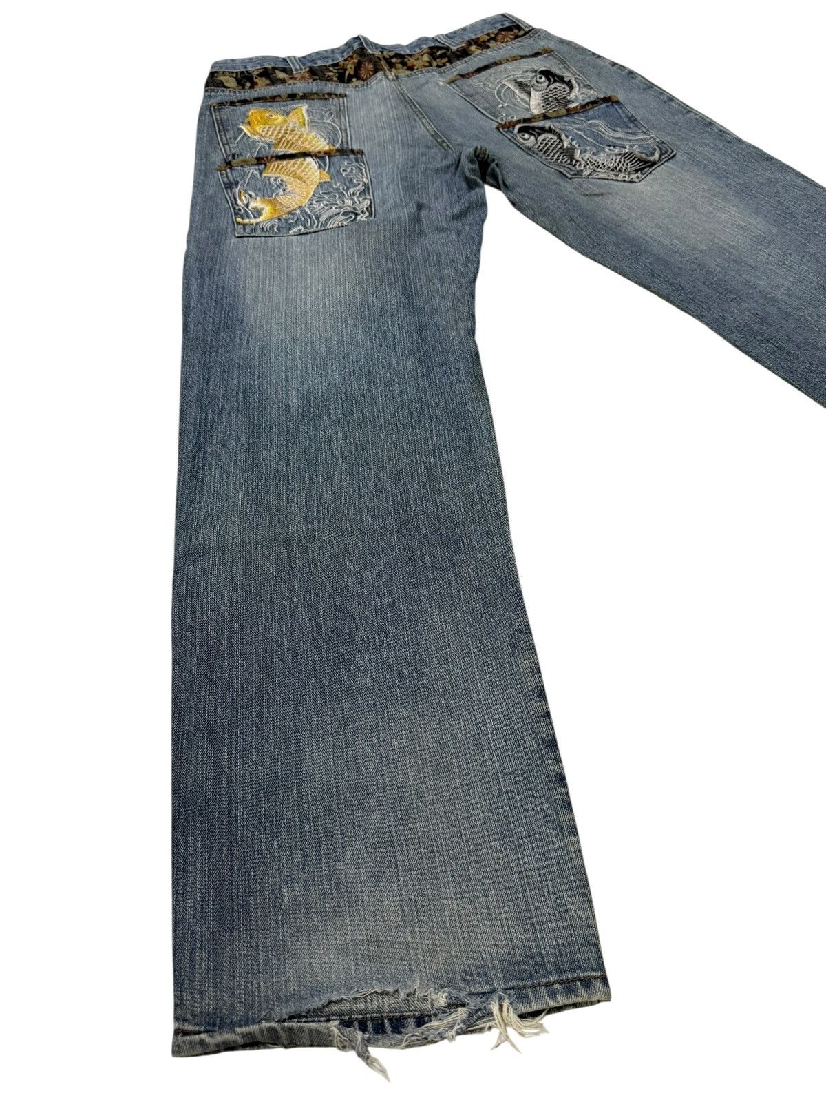 Japanese Brand Dominate Handcrafted Sukajan Embroidered Koi Fish Jeans Size US 34 / EU 50 - 21 Thumbnail