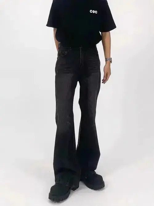Japanese Brand High street micro flared black washed jeans Size US 32 / EU 48 - 4 Thumbnail