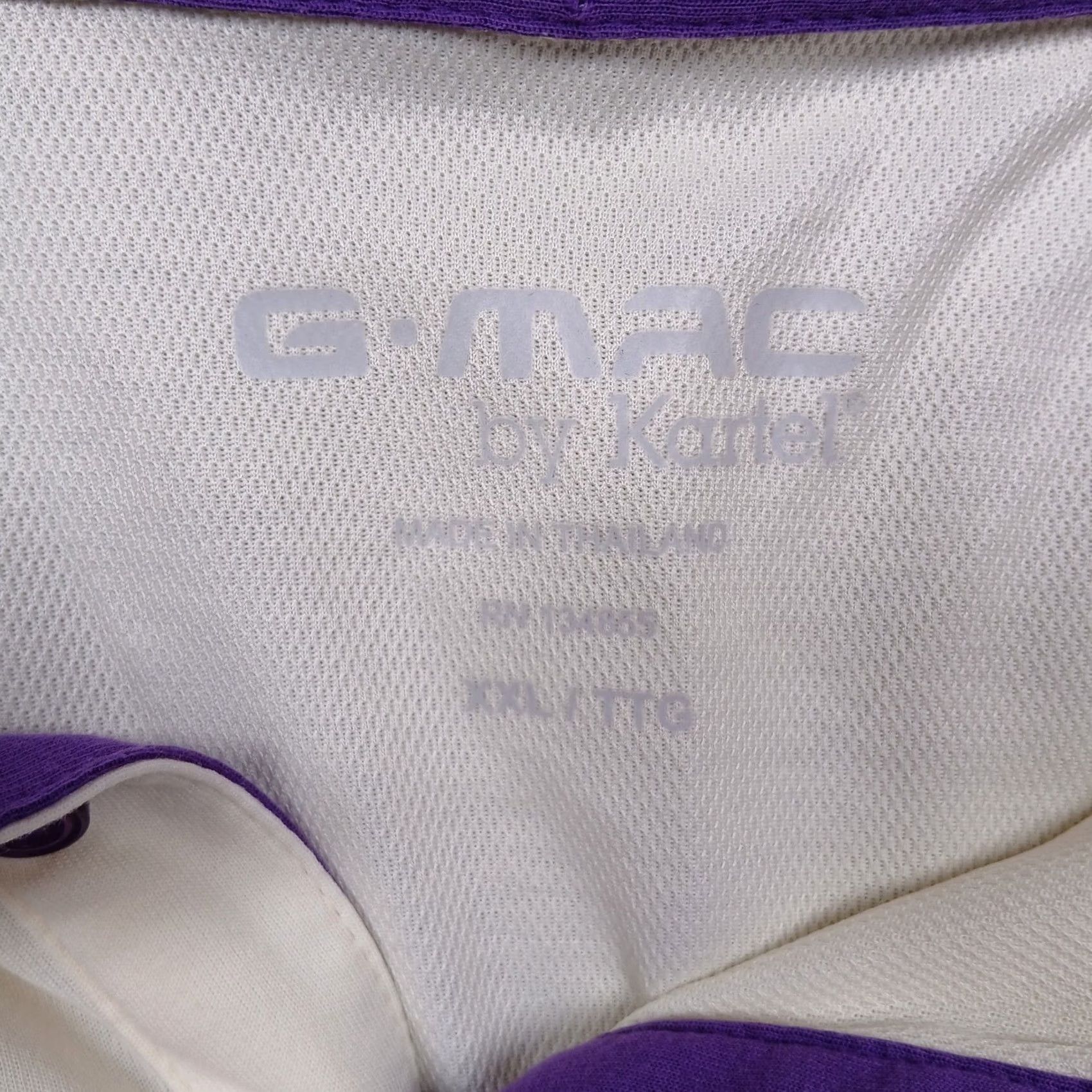 Vintage G-Mac by Kartel Polo Shirt Men XXL Cream Pima Cotton Blend Golf Casual Beige Short Sleeve Collared Chest Pocket Mock-Ups Purple Trim Size US XXL / EU 58 / 5 - 4 Thumbnail