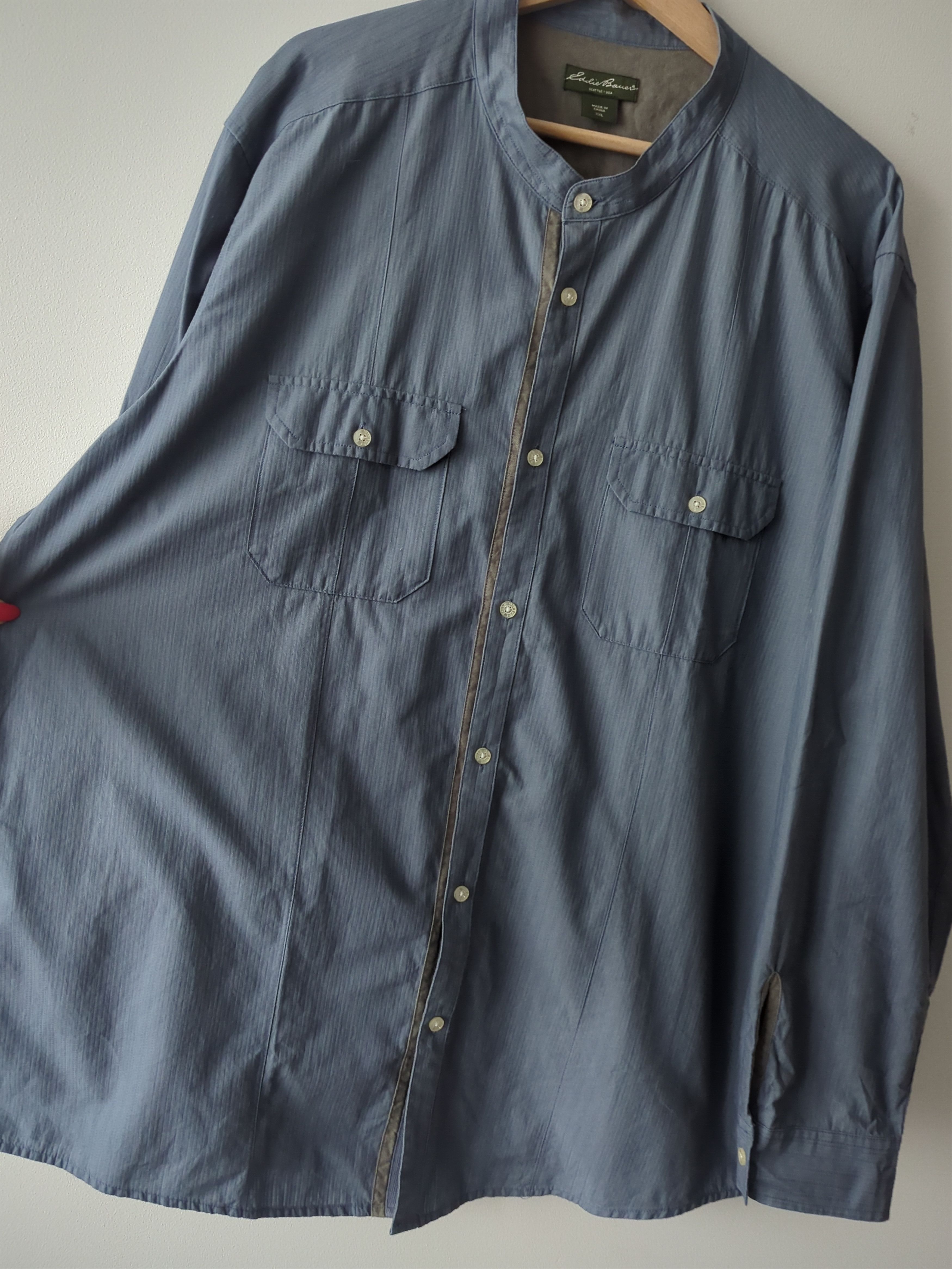 Eddie Bauer Eddie Bauer Textured Cotton Mandarin Collar Shirt Blue Size US XXL / EU 58 / 5 - 7 Thumbnail
