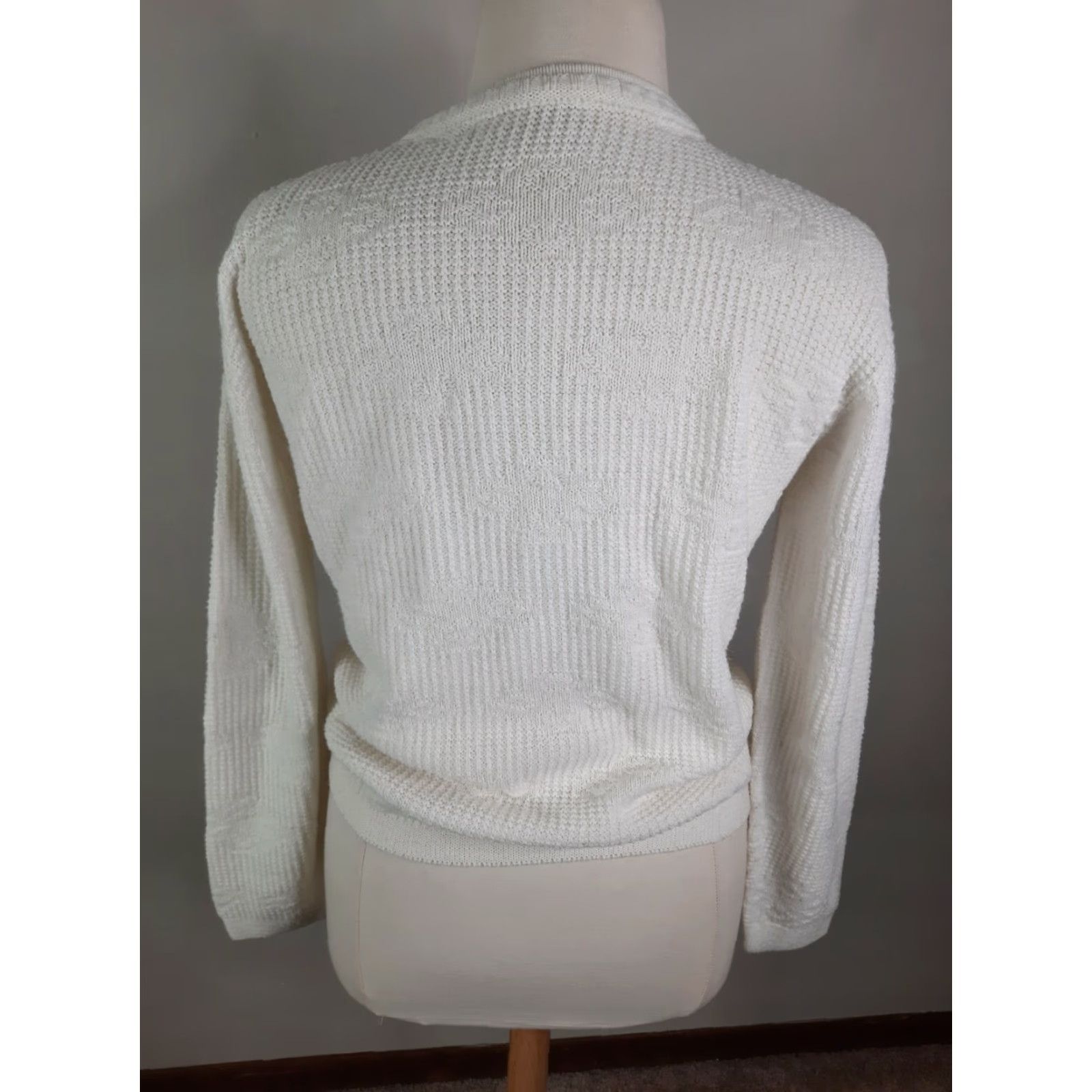 Vintage VINTAGE S5C 60s White Cardigan Sweater Women's XL Knit Open Cable- Knit 60s Cottagecore Casual Cardigan Women Size XL / US 12-14 / IT 48-50 - 6 Thumbnail