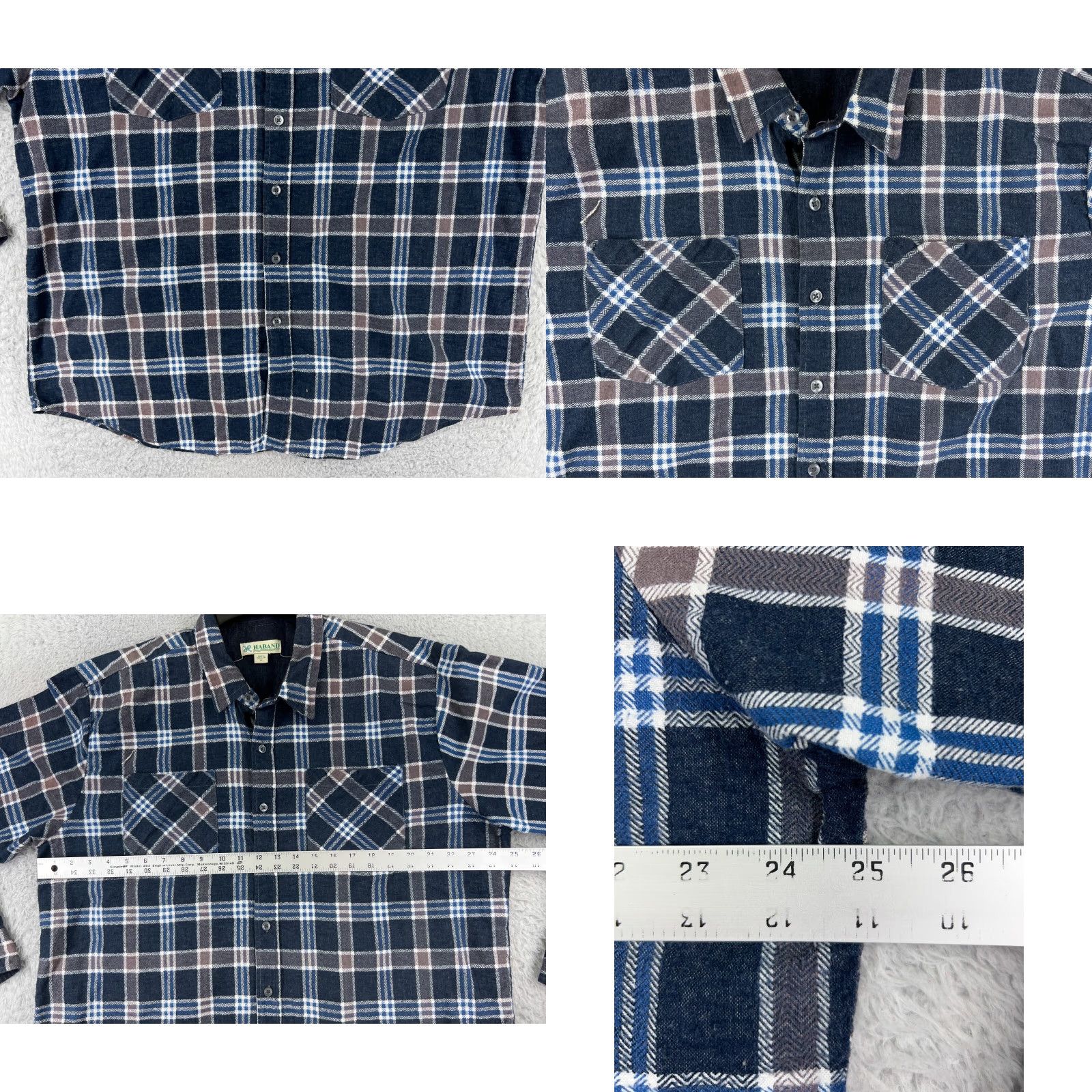 Haband VINTAGE Haband Button-Up Shirt Mens Flannel 100% Cotton Plaid Green Beige XL Blue Chest 44in Camping Outdoor Casual Workwear Buttons Pockets 3X? Size US XL / EU 56 / 4 - 8 Thumbnail