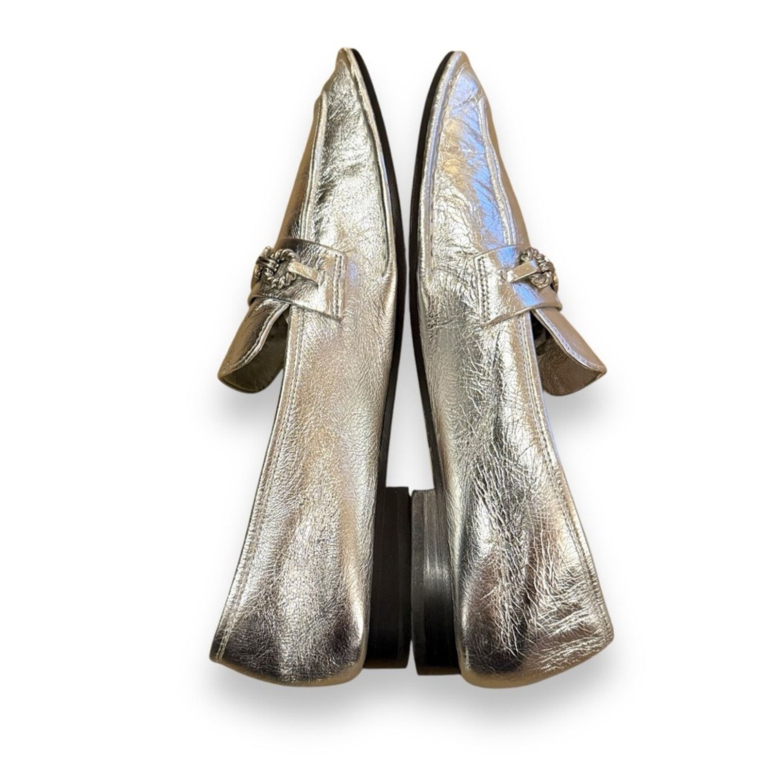 Tory Burch Tory Burch Perrine Metallic Silver Chain Leather Loafers Size US 9 / IT 39 - 4 Thumbnail