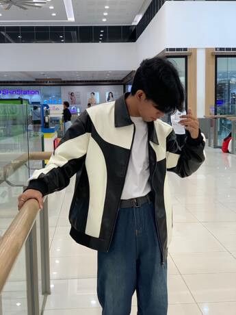Other 🖤🤍 Black & White Racer Jacket – Y2K Streetwear Size US L / EU 52-54 / 3 - 6 Thumbnail