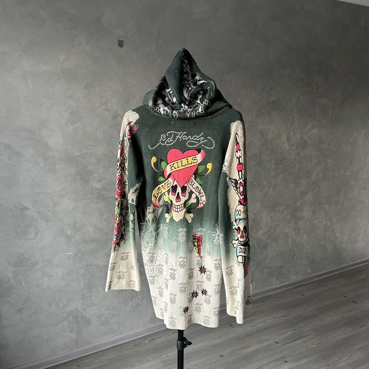 Ed Hardy Vintage Y2K Ed Hardy Tattoo Hooded Knit Sweater Size L / US 10 / IT 46 - 8 Thumbnail
