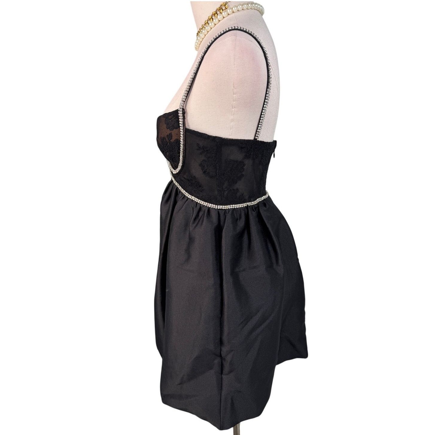 Self-Portrait Self Portrait Black Taffeta Diamante Mini Dress sz US4 UK8 Size S / US 4 / IT 40 - 9 Thumbnail