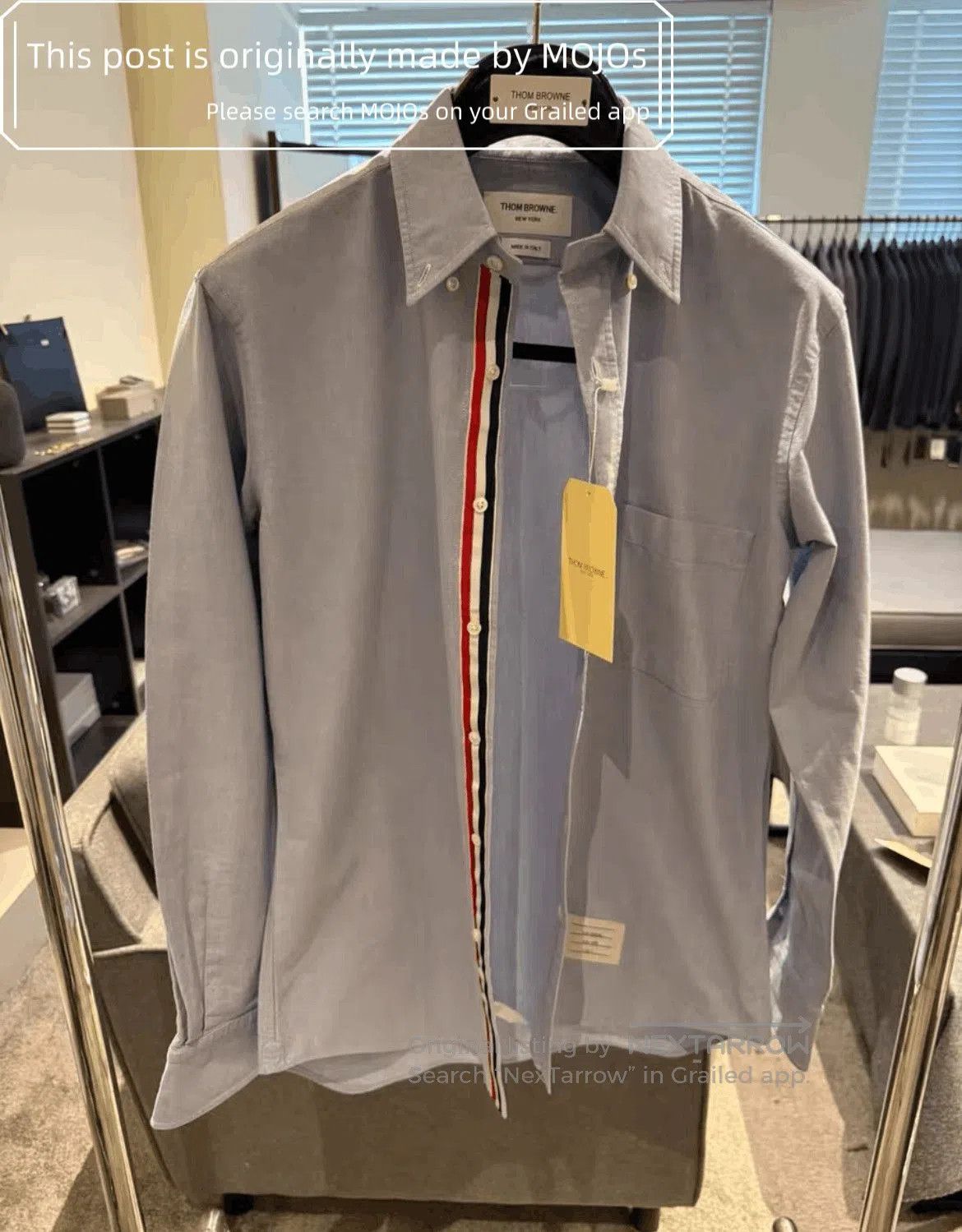 Thom Browne Sz 2 Thom Browne Front Triple Stripe Blue Oxford Shirt. Size US M / EU 48-50 / 2 - 1 Thumbnail