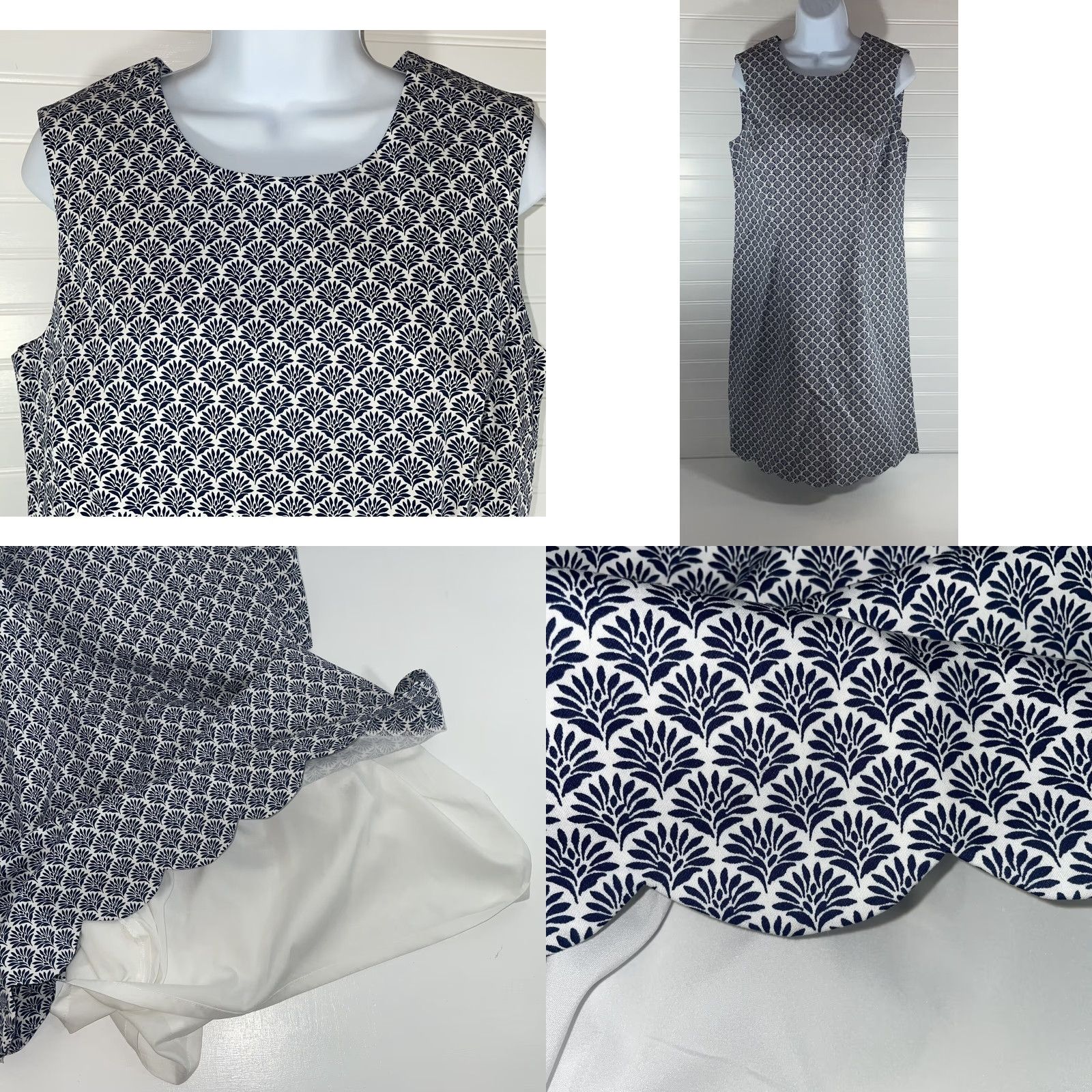 Vintage VINTAGE Appleseed’s Scallop Trim Sleeveless Dress Size 10 White Navy Blue Floral NWT Size L / US 10 / IT 46 - 8 Thumbnail