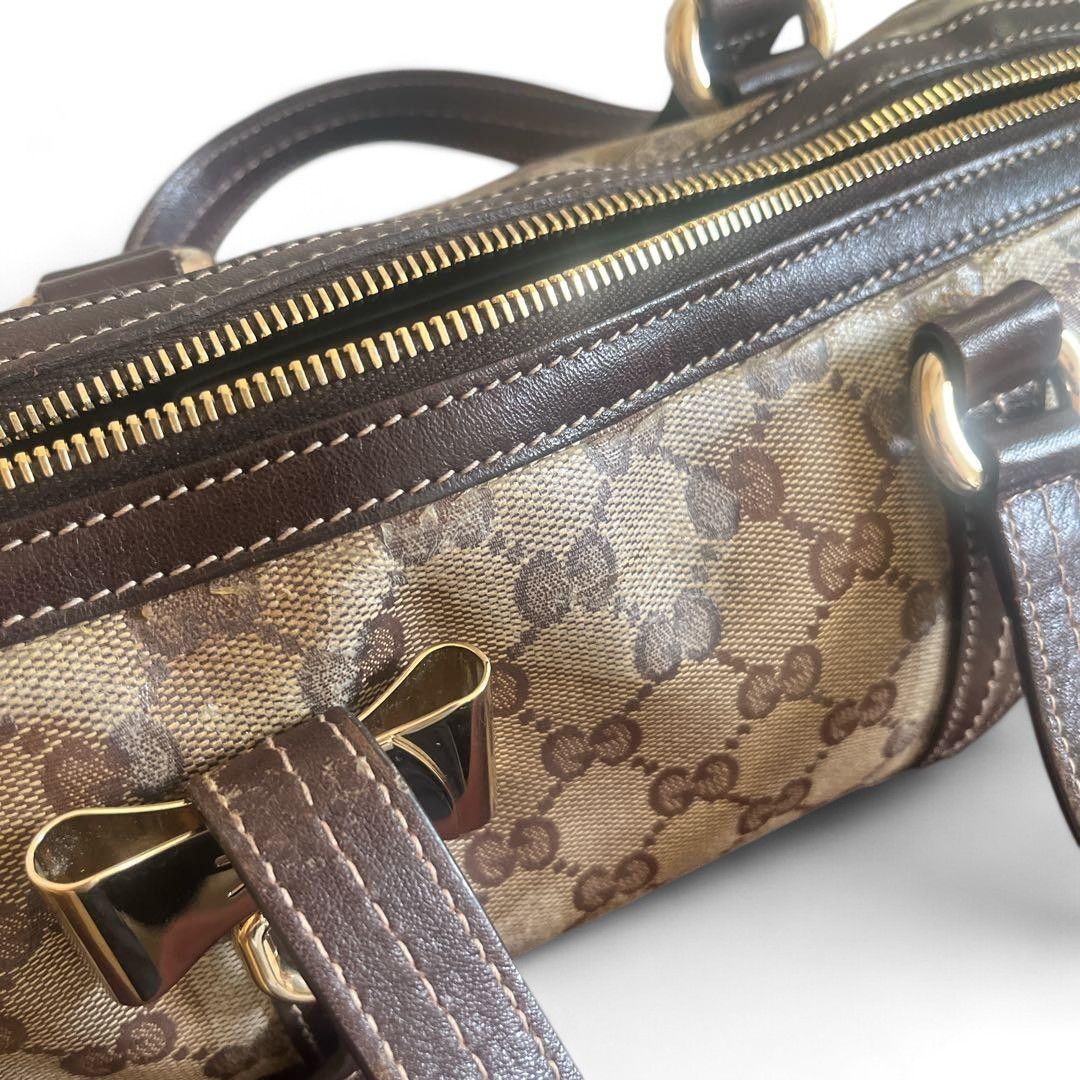 Gucci Gucci - Handbag Heart Ribbon Monogram Brown Leather Size ONE SIZE - 14 Thumbnail