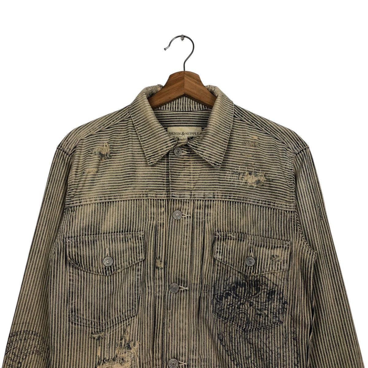 Ralph Lauren 🔥VINTAGE CROPPED BIKER JACKET HICKORY CHORE DENIM & SUPPPLY Size US XS / EU 42 / 0 - 5 Thumbnail