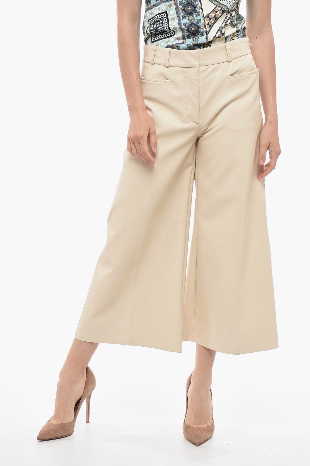 og1mm0824 Eco-Leather Gaucho Pant in Light Beige