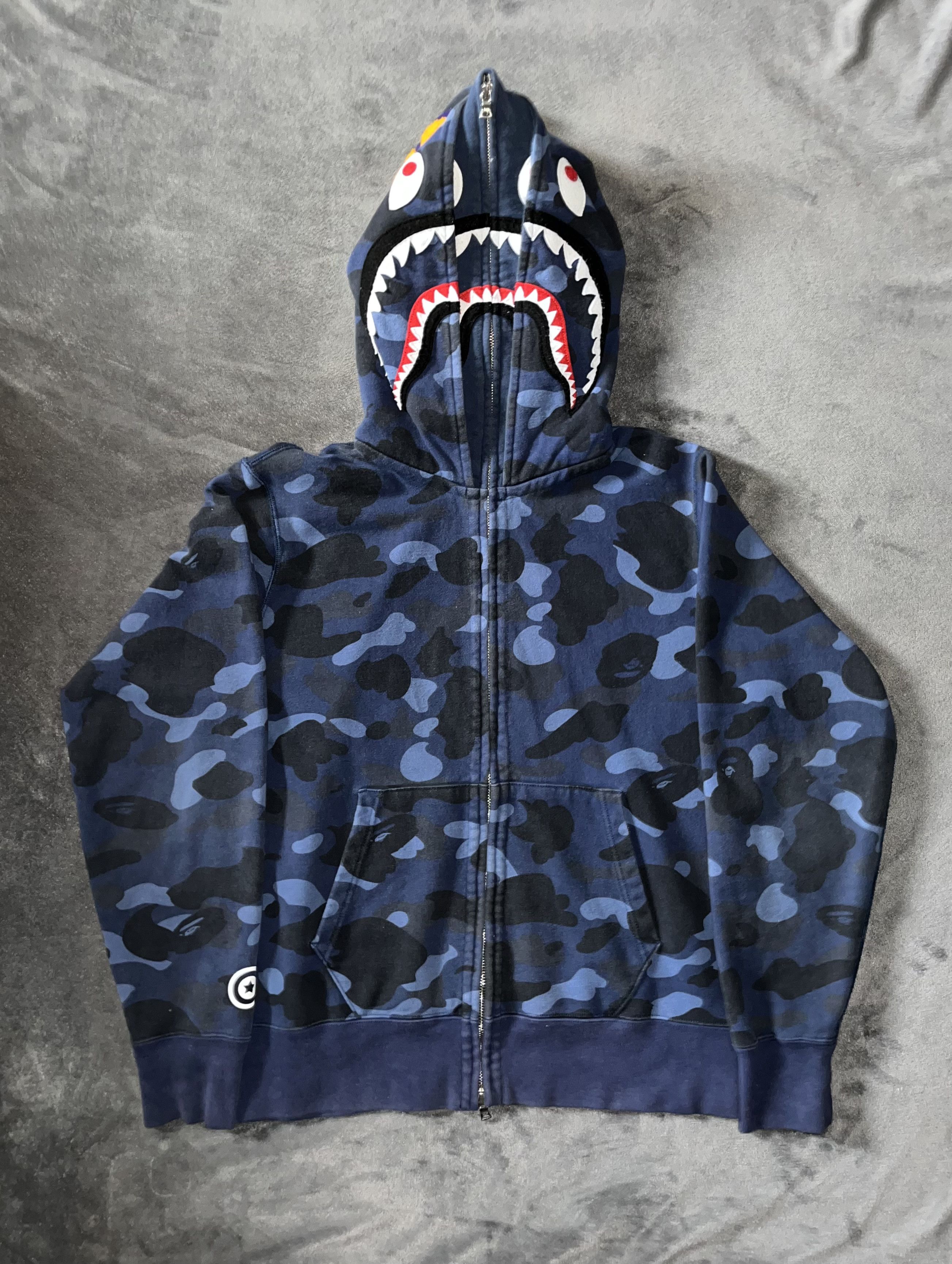 Bape Color Camo Shark Wide Full Zip Double Hoodie Grailed