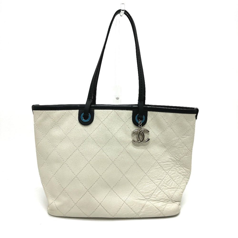 Chanel Cc Coma Mark Matelasse Shawl Shoulder Bag Briefcase Tote Caviar Skin Women White