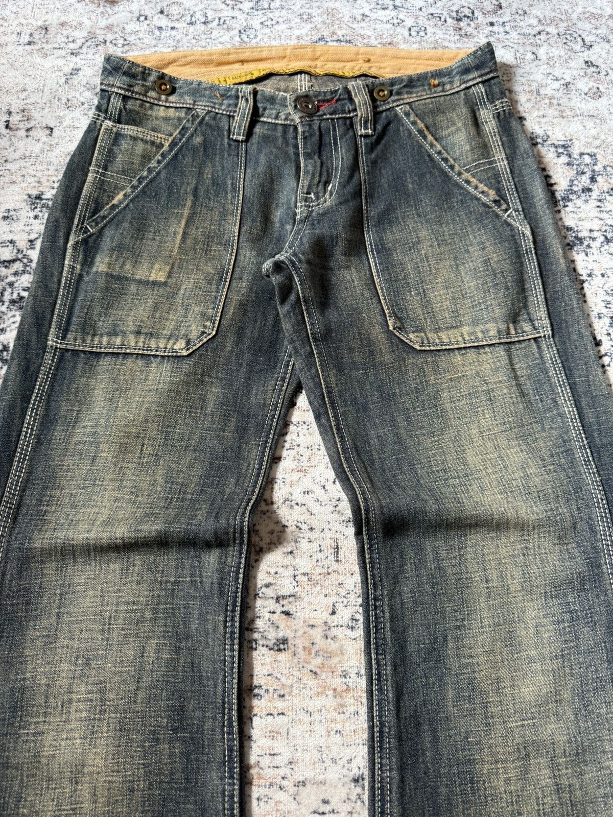 Hysteric Glamour Back Number Japan Mud Wash Patina Fade Baker Flared Jeans Size US 29 - 3 Thumbnail