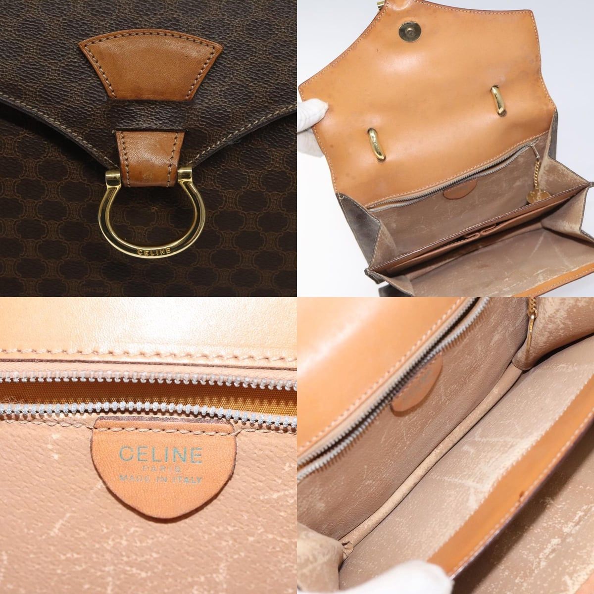 Celine CELINE Macadam Canvas Hand Bag Pvc Leather Brown Gold Size ONE SIZE - 11 Thumbnail