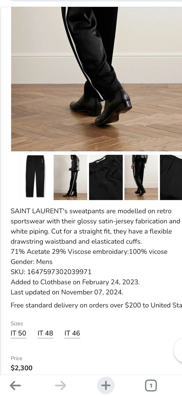 Saint Laurent Paris Saint Laurent mens 2024 snap sides joggers. 54/XL. $2300 Size US 38 / EU 54 - 2 Thumbnail