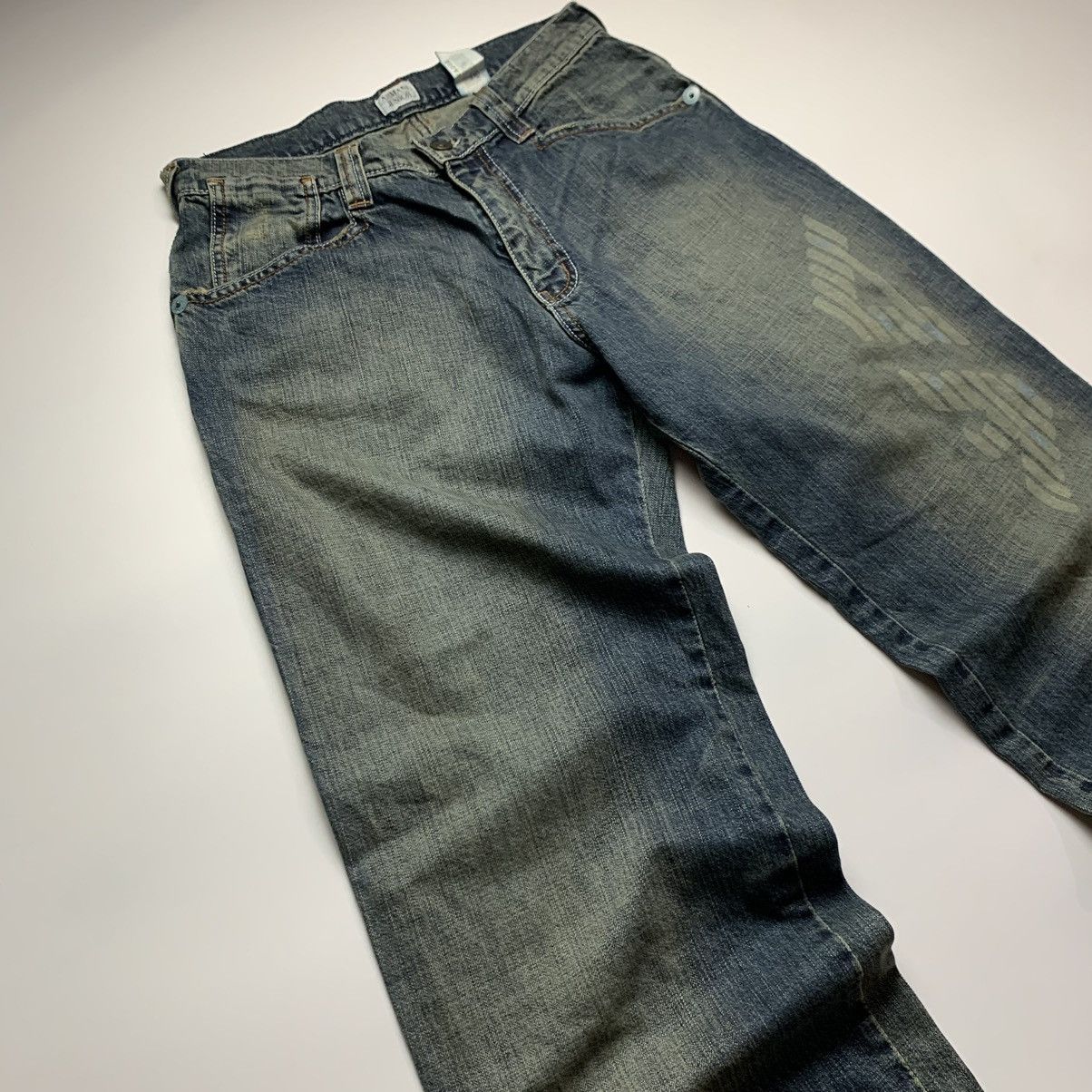 Giorgio Armani VERY RARE Y2K VINTAGE ARMANI BIG LOGO FADED DENIM JEANS 00s Size US 30 / EU 46 - 6 Thumbnail