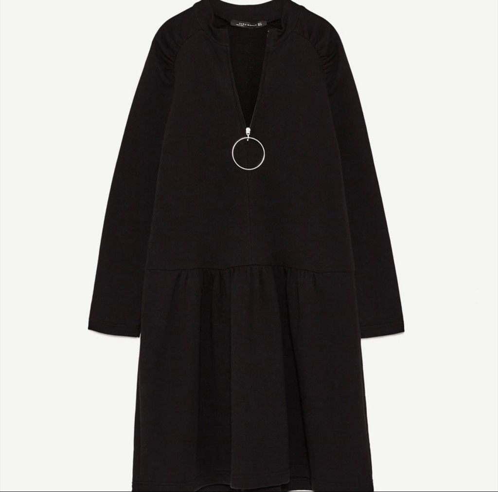 Zara ZARA Long Sleeve Sweater Dress Big Hoop Zipper Ruched Vneck Size S / US 4 / IT 40 - 6 Thumbnail