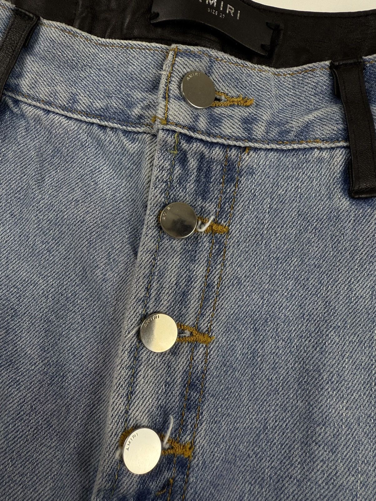 Amiri Amiri Leather & Denim Cropped Flare Jeans Size US 27 - 10 Thumbnail