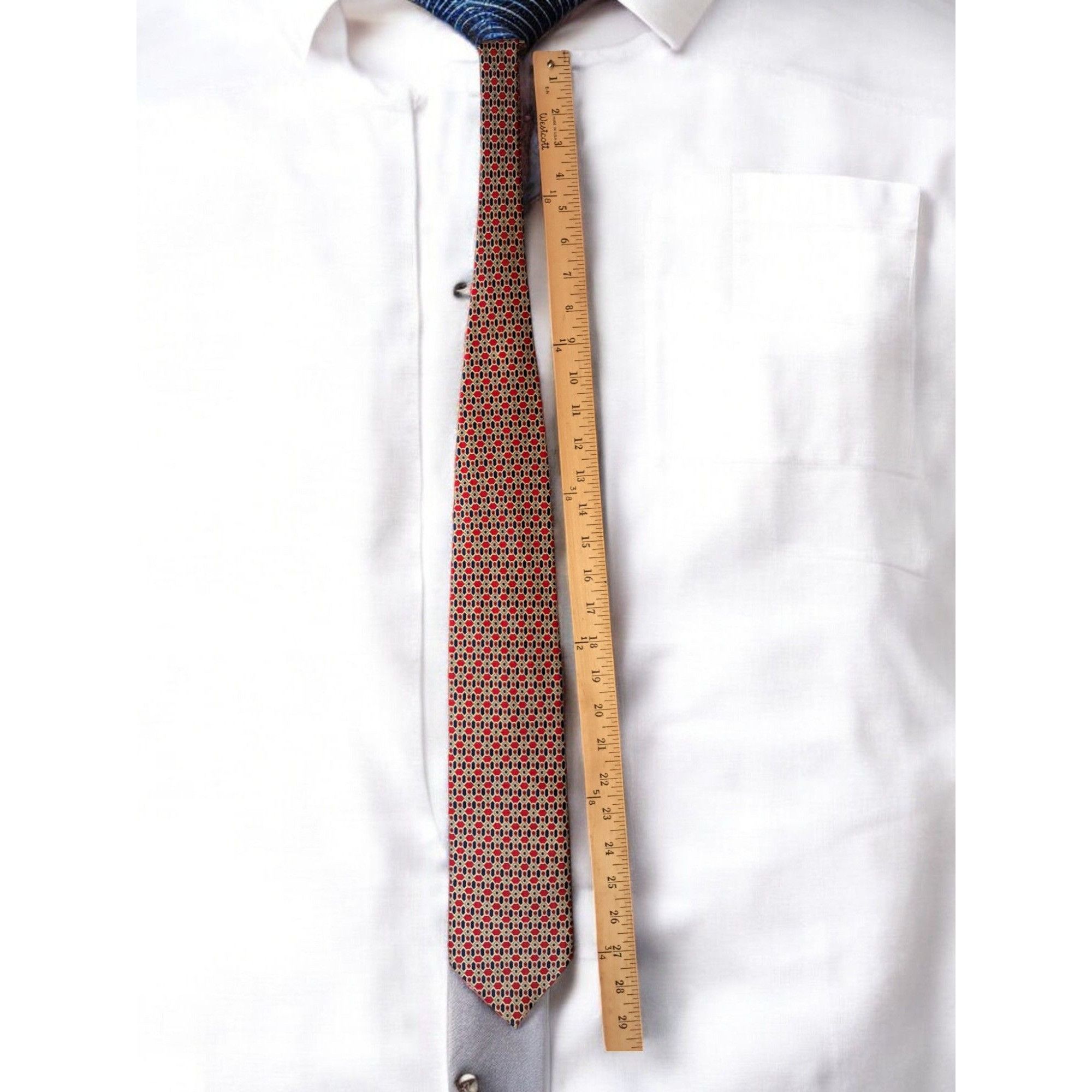 Other St. Lorren 100% Silk Tie, Geometric Pattern: Red, Blue, and Size ONE SIZE - 10 Thumbnail
