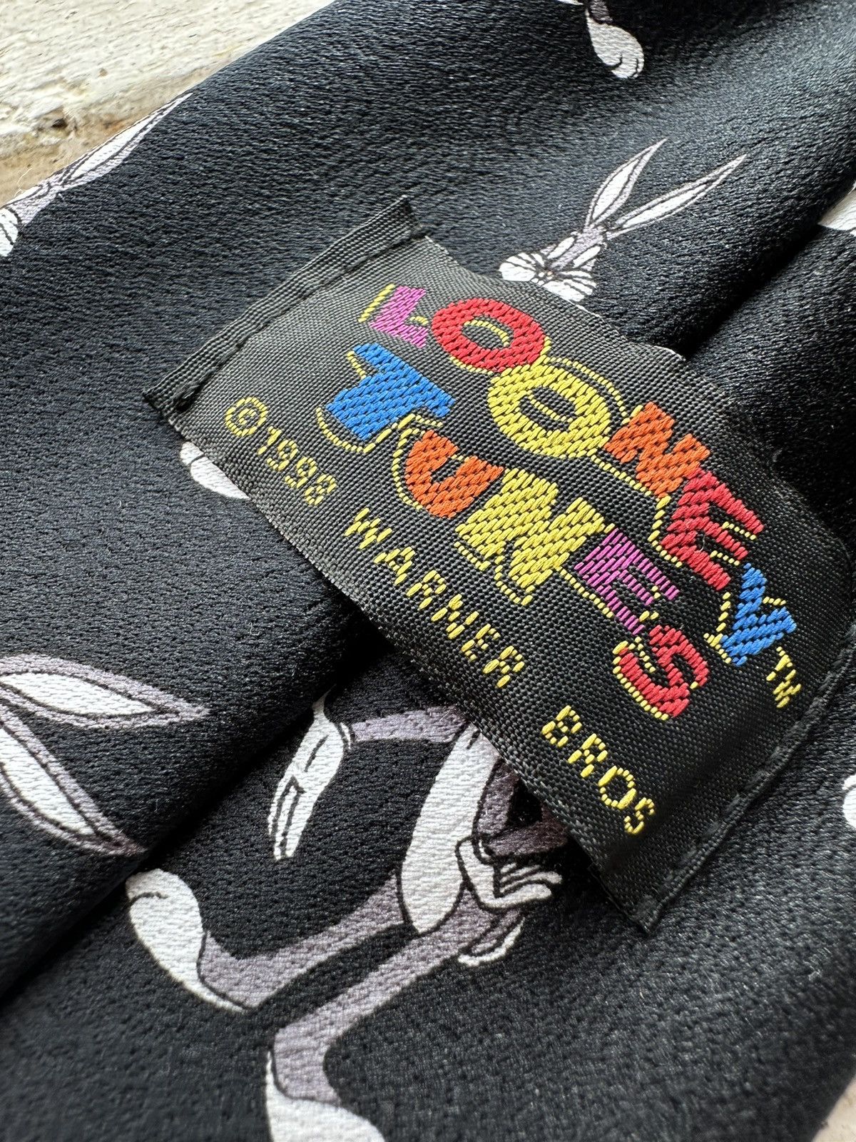 Disney × Vintage vintage 1998 LOONEY TUNES Disney print neck Rare Black tie Size ONE SIZE - 5 Thumbnail