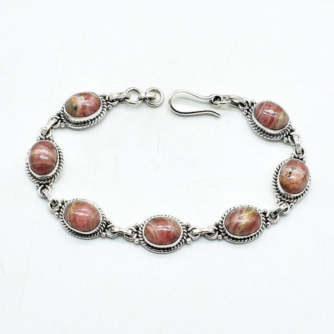 Handmade Rhodochrosite Gemstone 925 Silver Bracelet Handmade Bracelet Size ONE SIZE - 4 Thumbnail