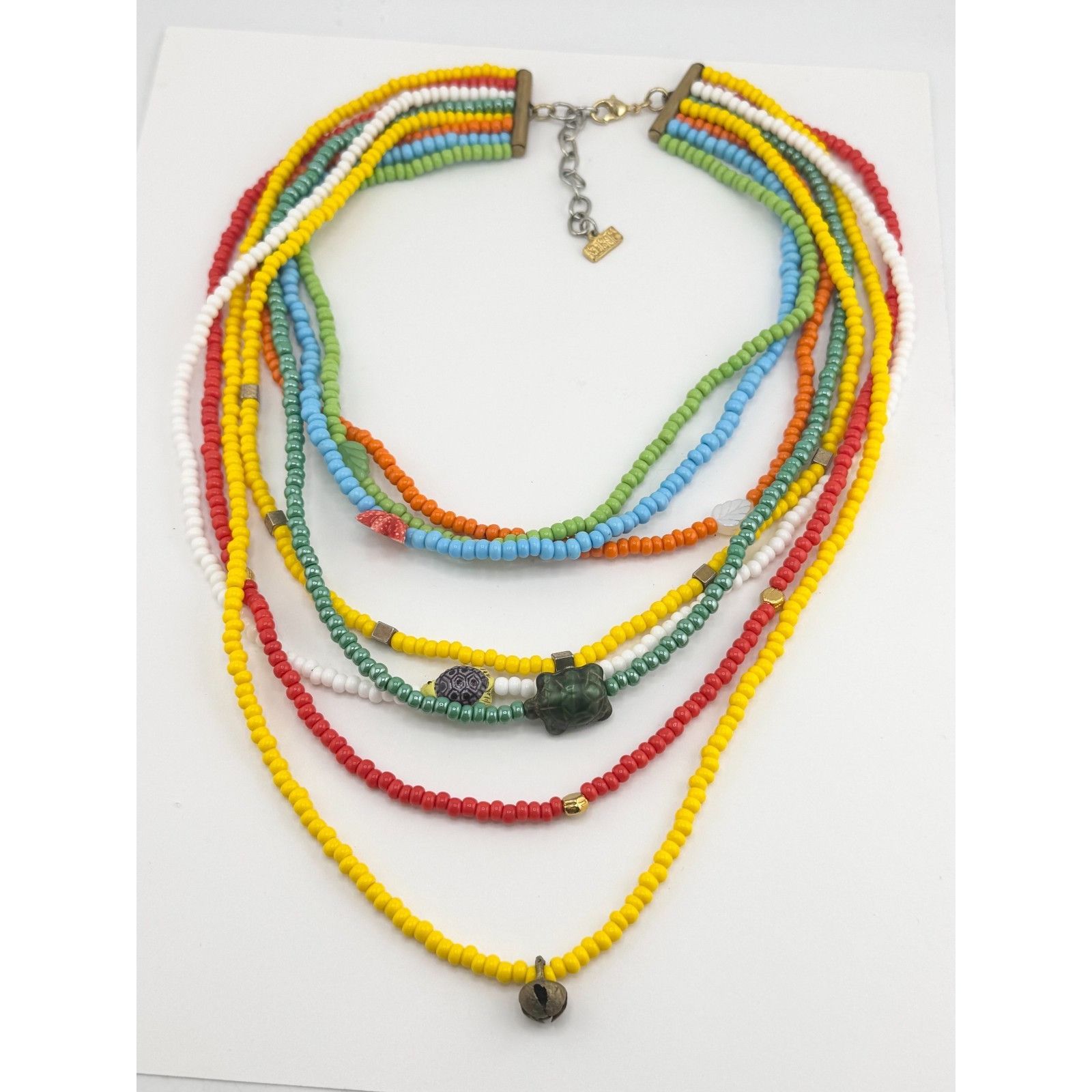 Vintage Vintage multi strand seed bead porcelain beach charm necklac Size ONE SIZE - 3 Thumbnail