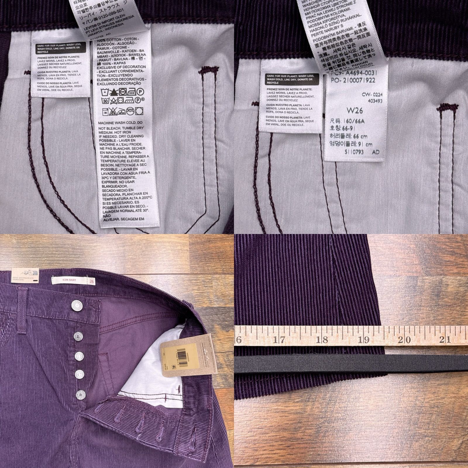 Levi's Levi's Skirt Womens 26 Corduroy Mini Mid Burgundy Button Pockets Logo City Size 26" / US 2 / IT 38 - 8 Thumbnail