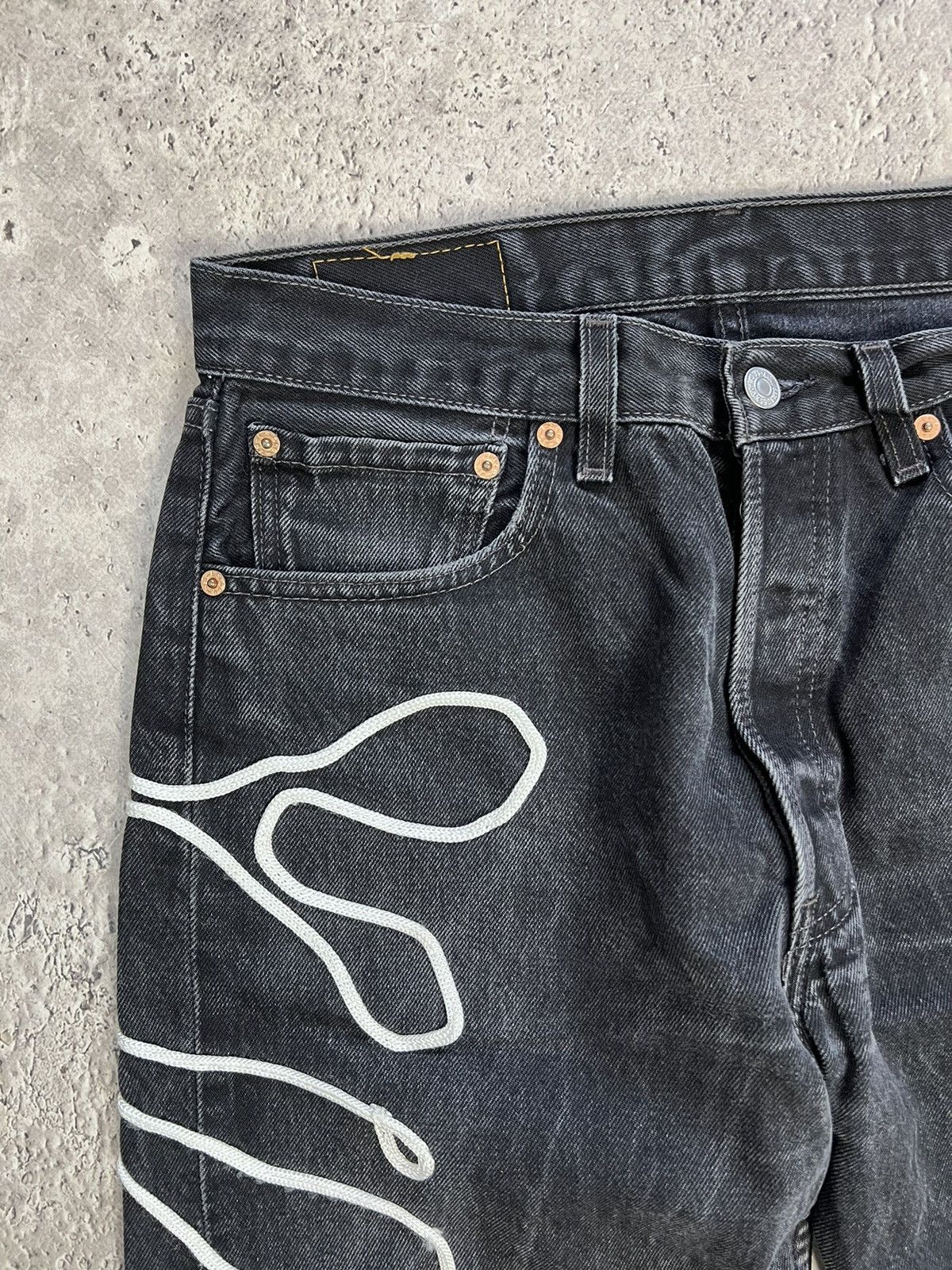 Levi's × Levi's Vintage Clothing Levis 501 Custom Skeleton Jeans Denim FUCK DISTRESSED PANTS Size US 32 / EU 48 - 8 Thumbnail