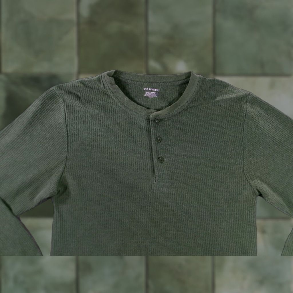 Joe Boxer VINTAGE Joe Boxer Thermal Henley Shirt Mens L Green Waffle Long Sleeve Casual Layering Size US L / EU 52-54 / 3 - 1 Thumbnail