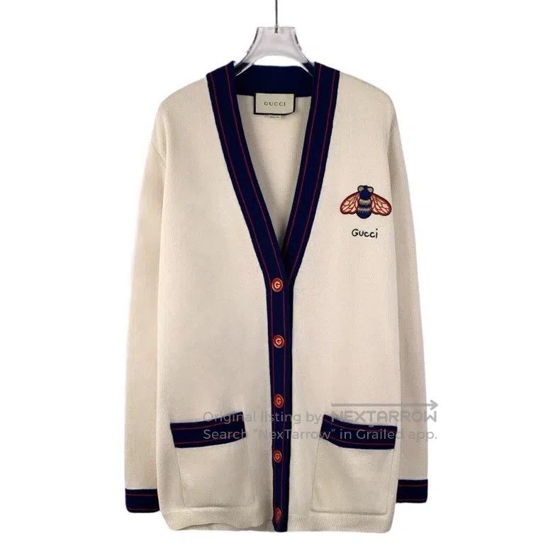 Gucci Gucci Beige bee embroidered cotton V-neck single-breasted Size US XL / EU 56 / 4 - 1 Thumbnail