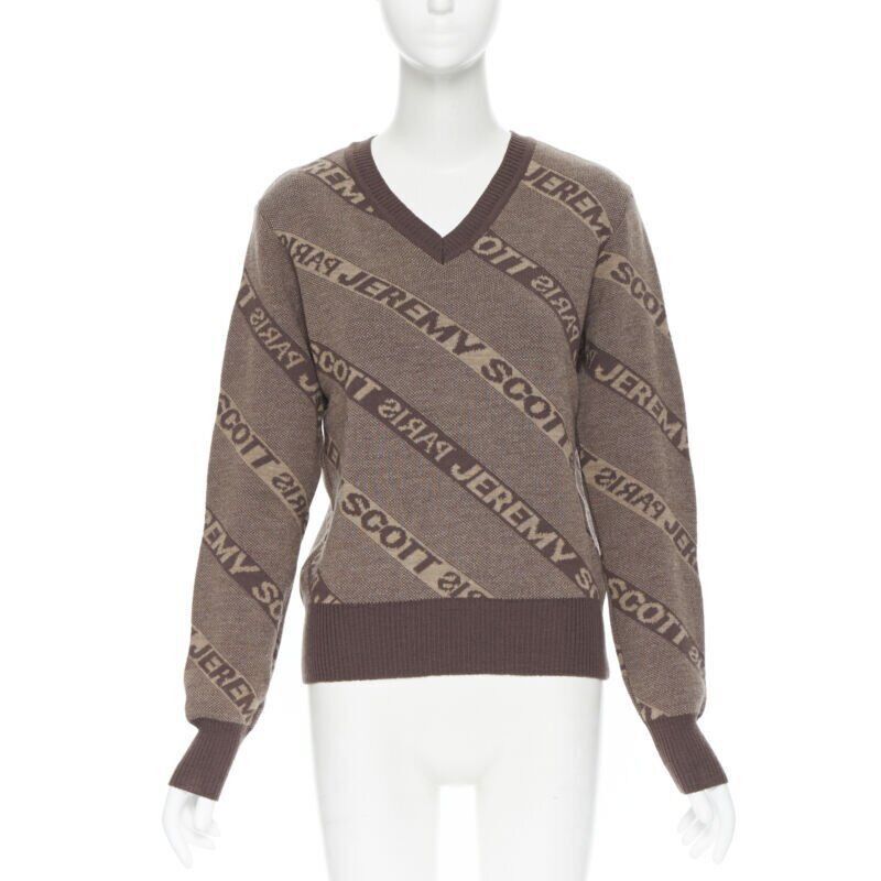 Jeremy Scott vintage JEREMY SCOTT PARIS brown logo intarsia merino wool short sweater S Size S / US 4 / IT 40 - 1 Thumbnail