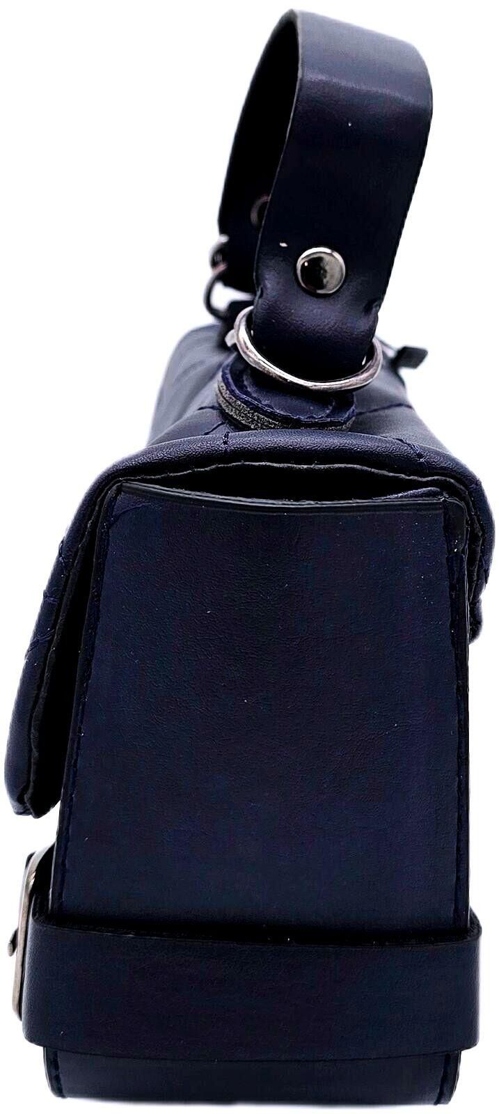 Unknown London Quilted Navy Blue Handbag with Silver Hardware and Detailing Size ONE SIZE - 5 Thumbnail
