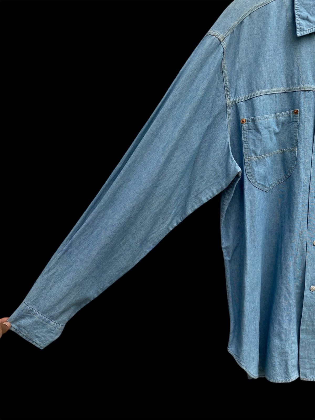 Vintage VTG Chambray Source Crafted Shirt Workwear Metal Snap Button Size US L / EU 52-54 / 3 - 2 Thumbnail