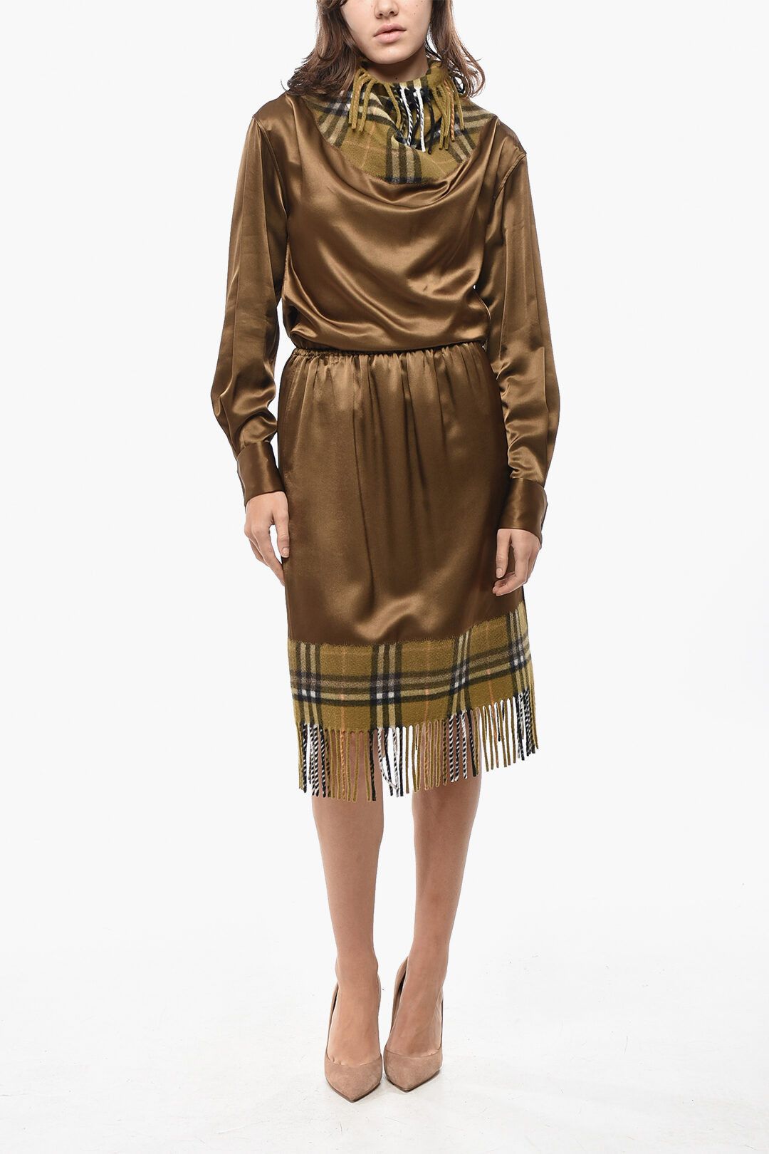 Burberry og1mm1225 Satin Midi Skirt in Brown Size 28" / US 6 / IT 42 - 4 Thumbnail