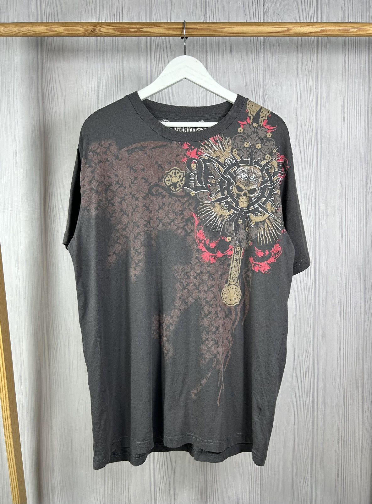 Affliction Y2K Affliction All Over Priinted Skull Big Logo T-Shirt USA Size US XL / EU 56 / 4 - 1 Thumbnail