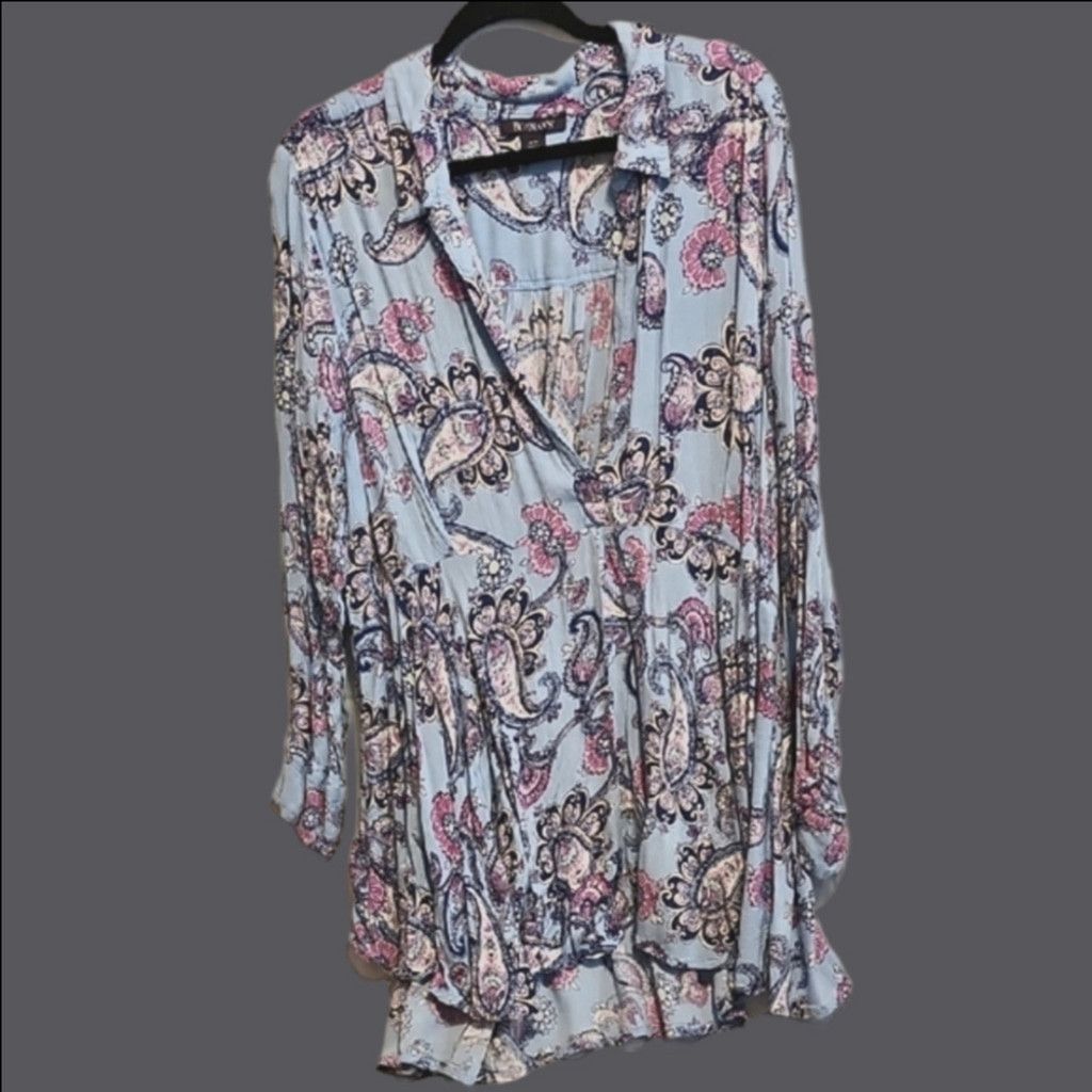 Other Roaman's Blue and Pink Paisley Blouse Size 4XL / US 24-26 - 1 Thumbnail
