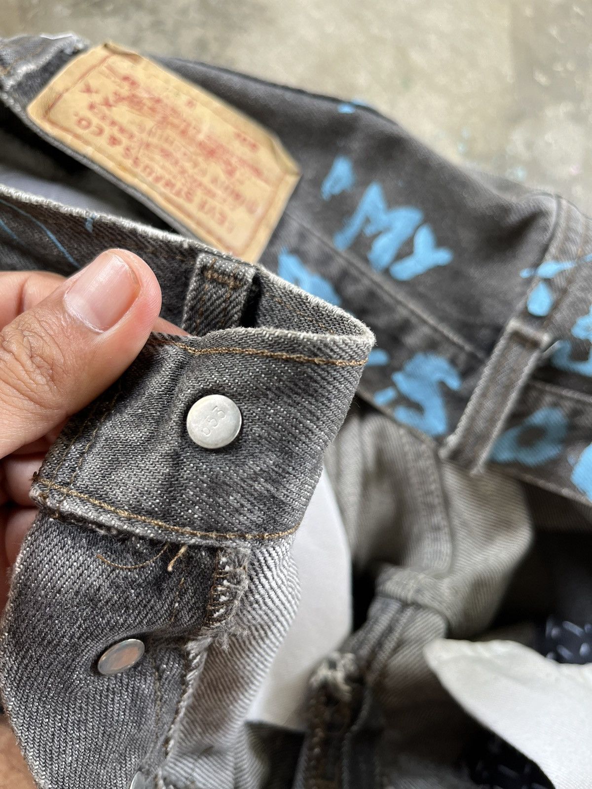 Levi's × Vintage 💥RARE Vintage Levi’s Sashiko Boro Painted Custom Jeans Size US 33 - 5 Thumbnail