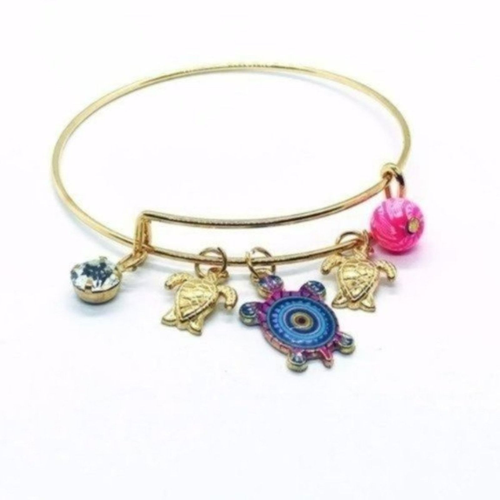 Other Beaded Sea Turtle Charm Colorful Bangle Bracelet Size ONE SIZE - 4 Thumbnail