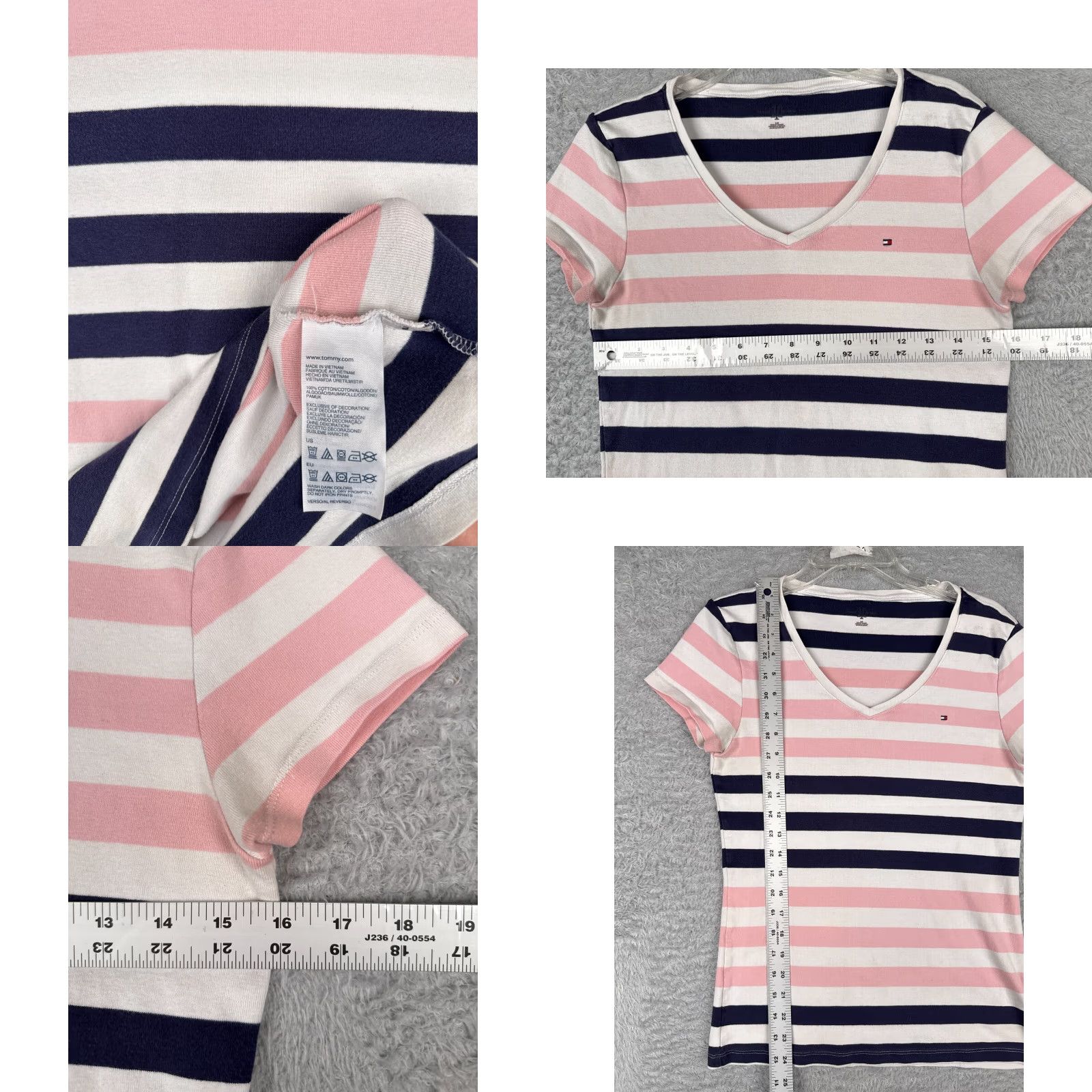 Tommy Hilfiger Tommy Hilfiger Shirt Women Large Pink Blue Striped V-Neck Cotton Designer Classic Size L / US 10 / IT 46 - 8 Thumbnail